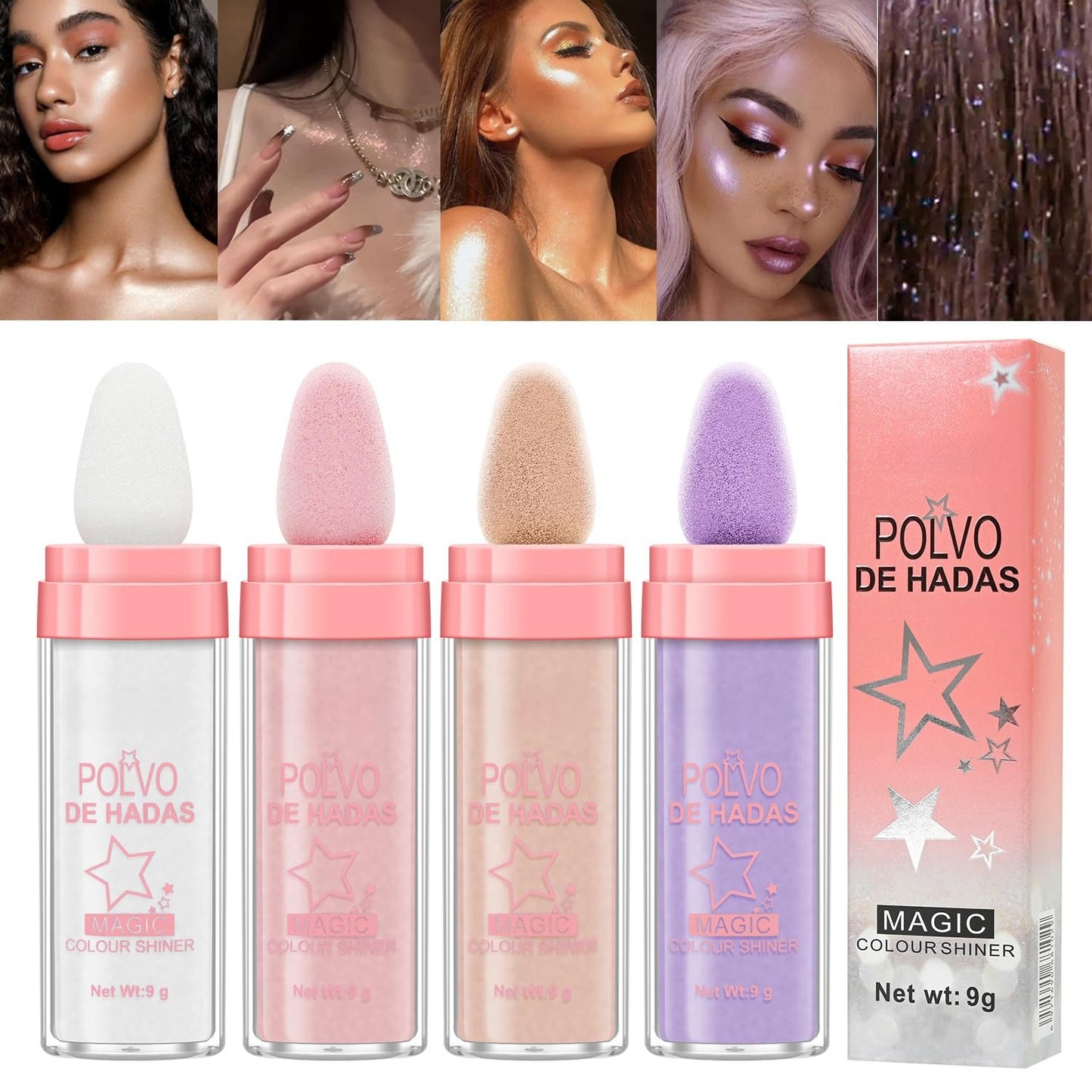 3 Pack Polvo De Hadas Fairy Dust Highlight Patting Powder - Full Body Contouring and Clavicle Pearlescent Patting Powder for Face and Eye, Christmas Sparkling Body Glitter Powder (3 Pack)
