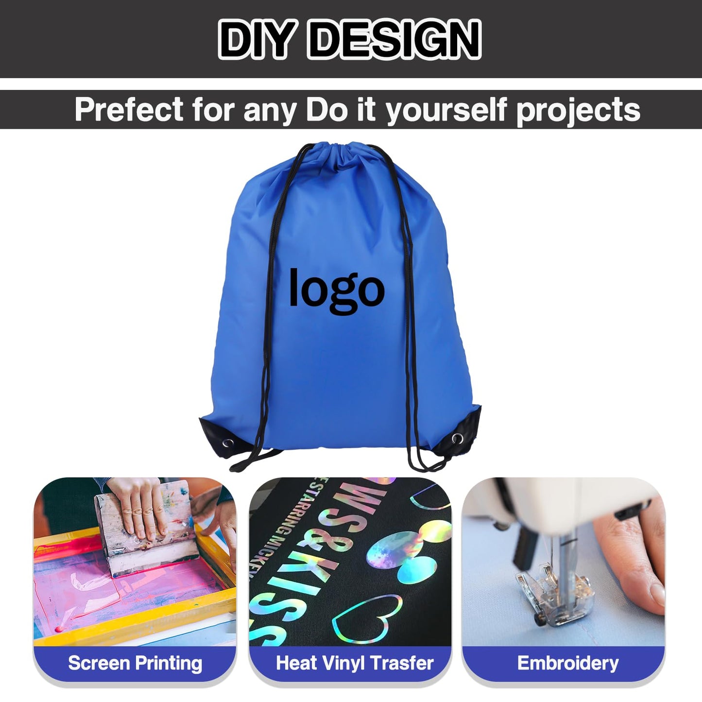 Drawstring Backpack 6Pcs Drawstring Gym Bags Black Draw String Bags Drawstring Backpack for Sports, Gym, Travel, Swimming, Beach (6 Colors)
