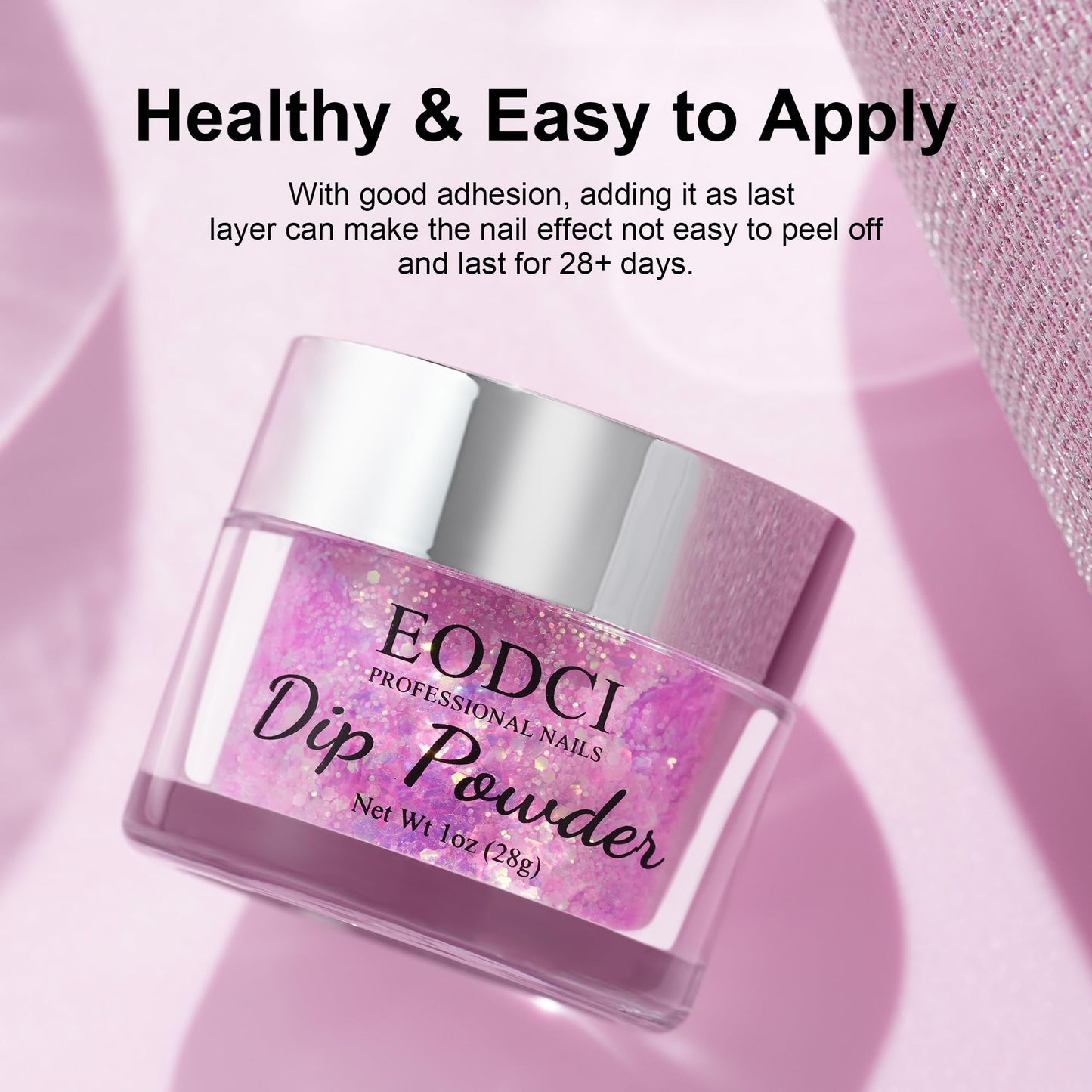 EODCI Glitter Colorful Pink Dip Powder, Orange Glitter Dip Powder Nail Color Refills, 1oz/28g, Pro Dipping Powder System for Nail Art DIY at Home/Salon