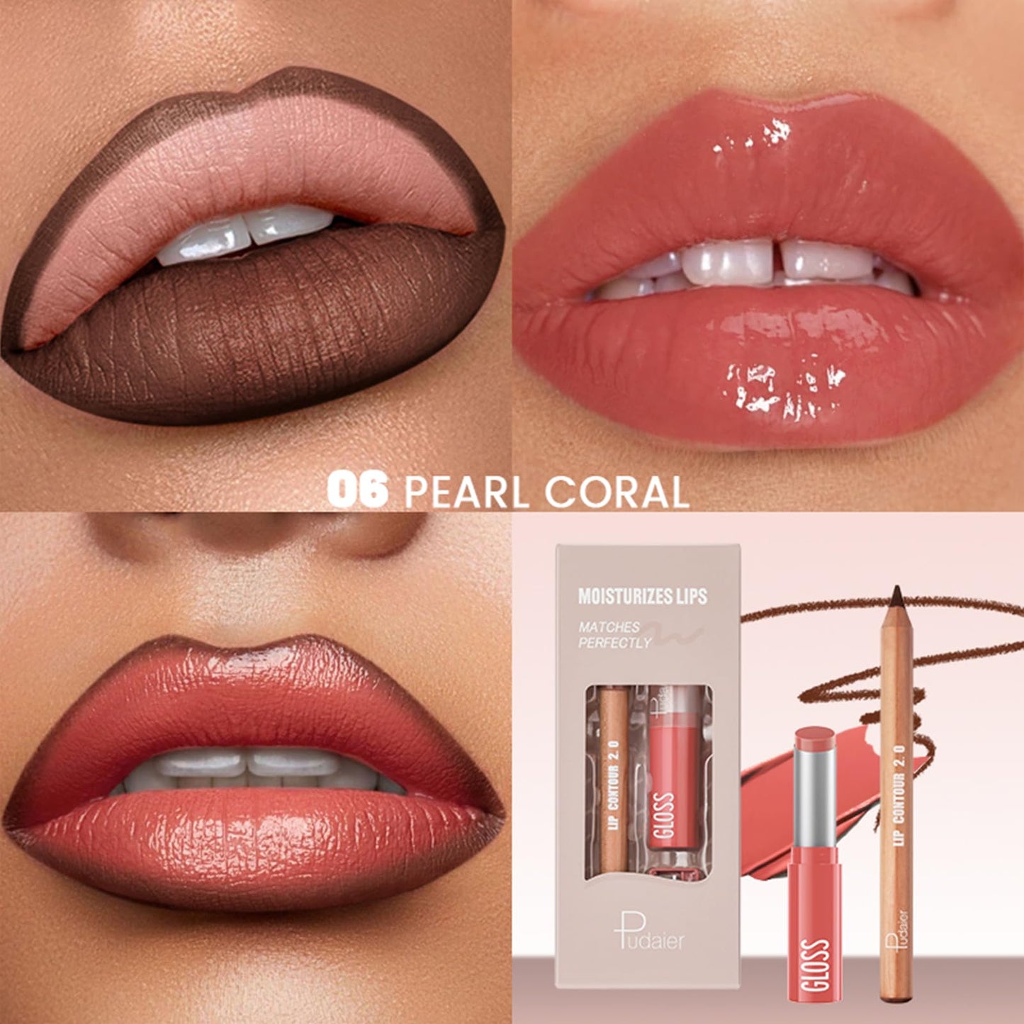 2Pcs Lip Liner and Lipstick Combo, Highly Pigmented Lip Liner and Lipstick Set for women, Long Lasting Matte Lip Pencil and Hydrating Lip Balm Lip Gloss Makeup Kits with Sharpener