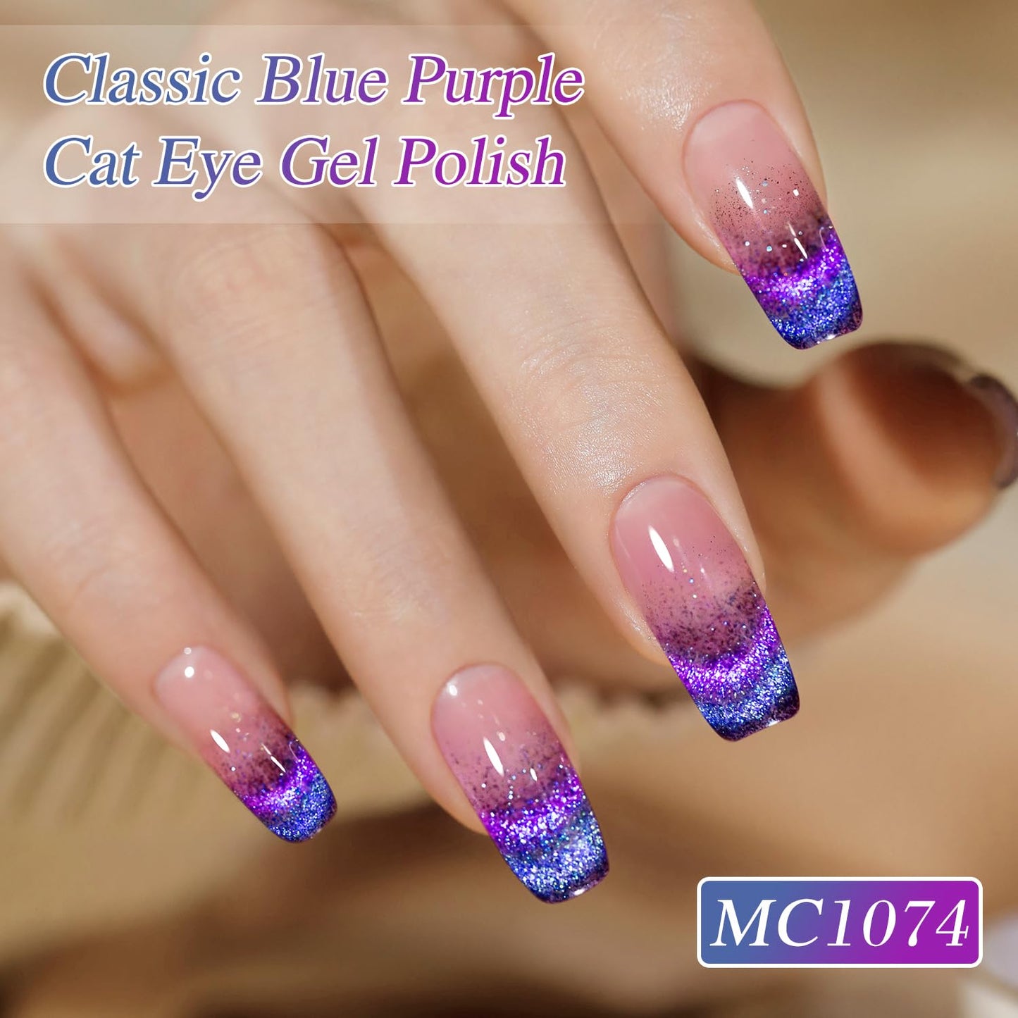 Double Rhythm Jelly Glass Cat Eye Gel Polish with Magnet 15ML Holographic Glitter Shimmer Translucent Sheer Color Magnetic Nail Polish Salon DIY at Home (Purple Blue-MC1074)