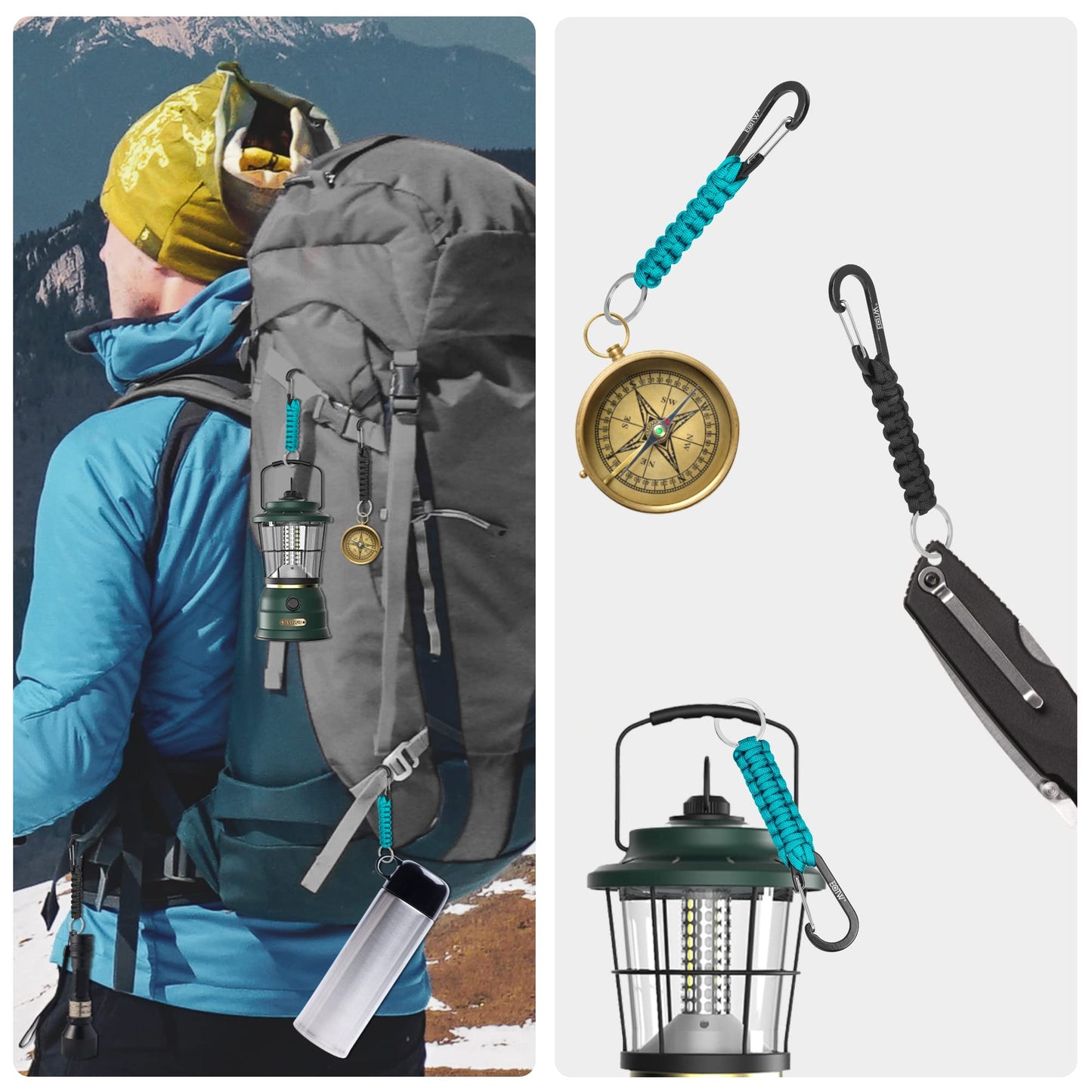 EOTW Carabiner Keychain, Small Carabiner Clip with Paracord Keychain Mini Aluminum D Ring Key Organizer