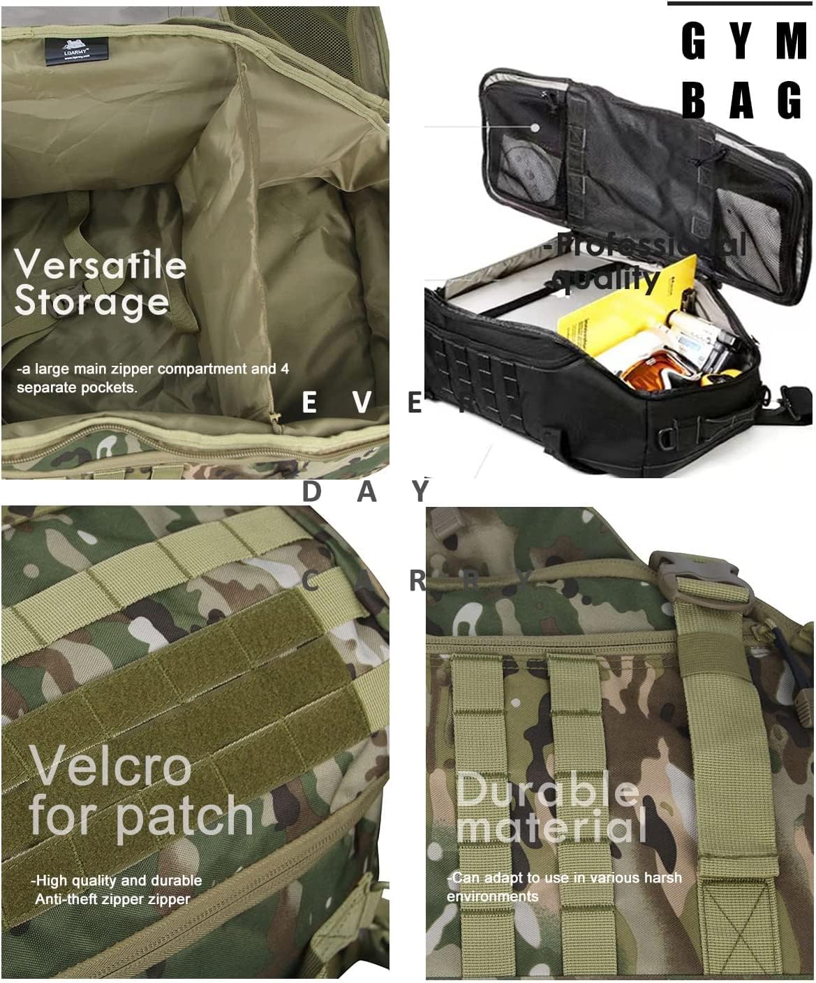 3 In 1 Tactical 30L Military Backpack Travel Duffle Bag for Weekender Gym Workout Deployment