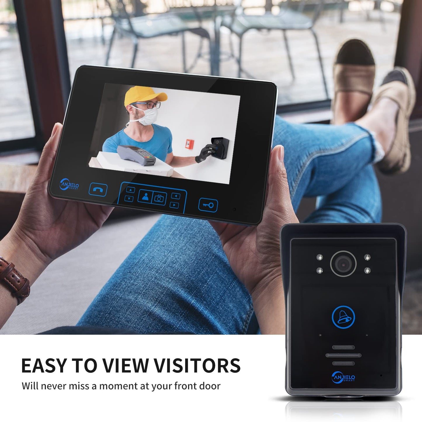 2.4 GHz Wireless Video Doorbell Intercom System,Video Door Phone with 7''Touch Key Monitor,HD Camera Video Doorbell Kit Unlock for Home Office Apartment,Wires Free