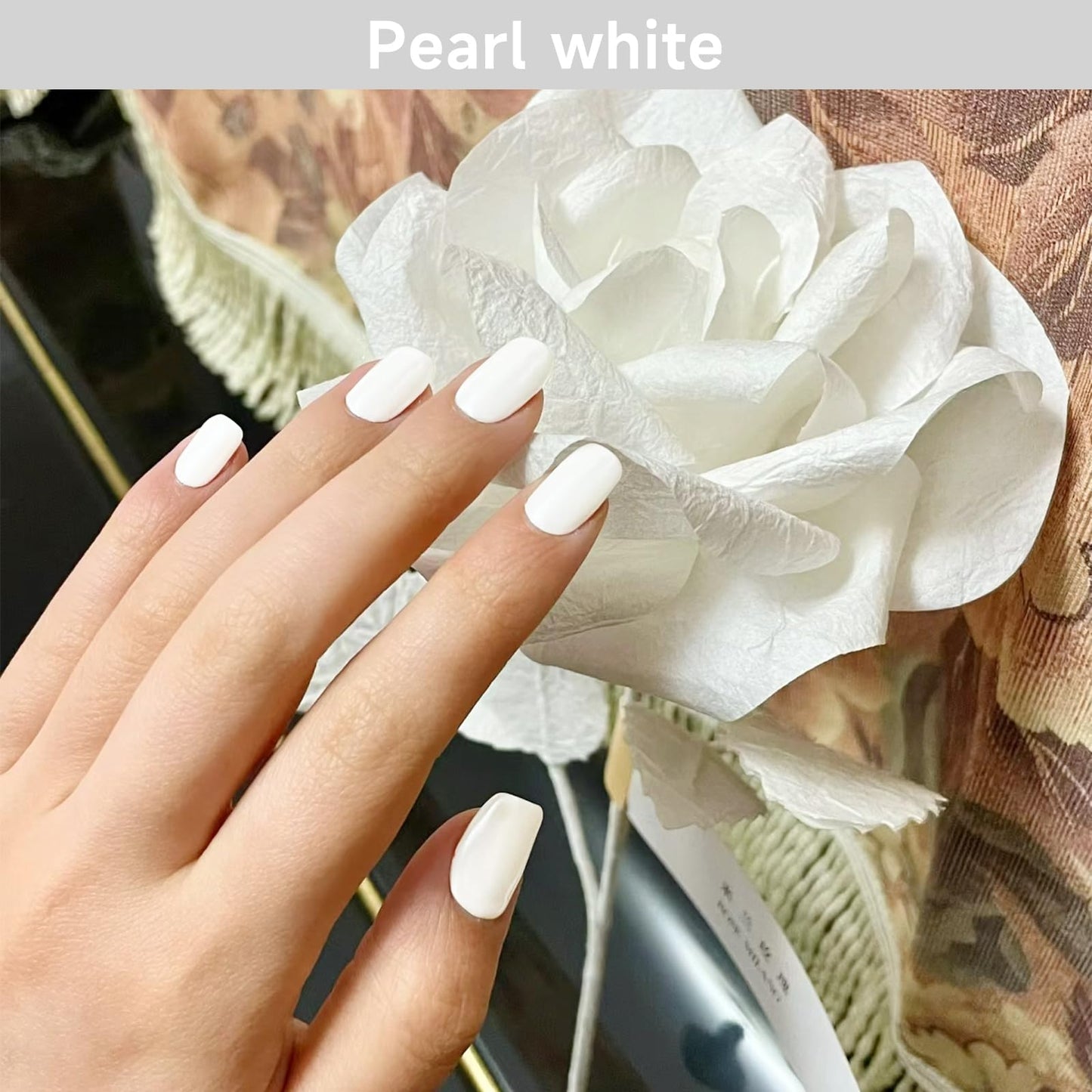 DUKASOU Semi Cured Gel Nail Strips, Pearl White | 28 pcs Gel Nail Strips Work with Any UV Lamp, Salon Quality UV Gel Nail Stickers, Easy to Apply for Home Nails DIY