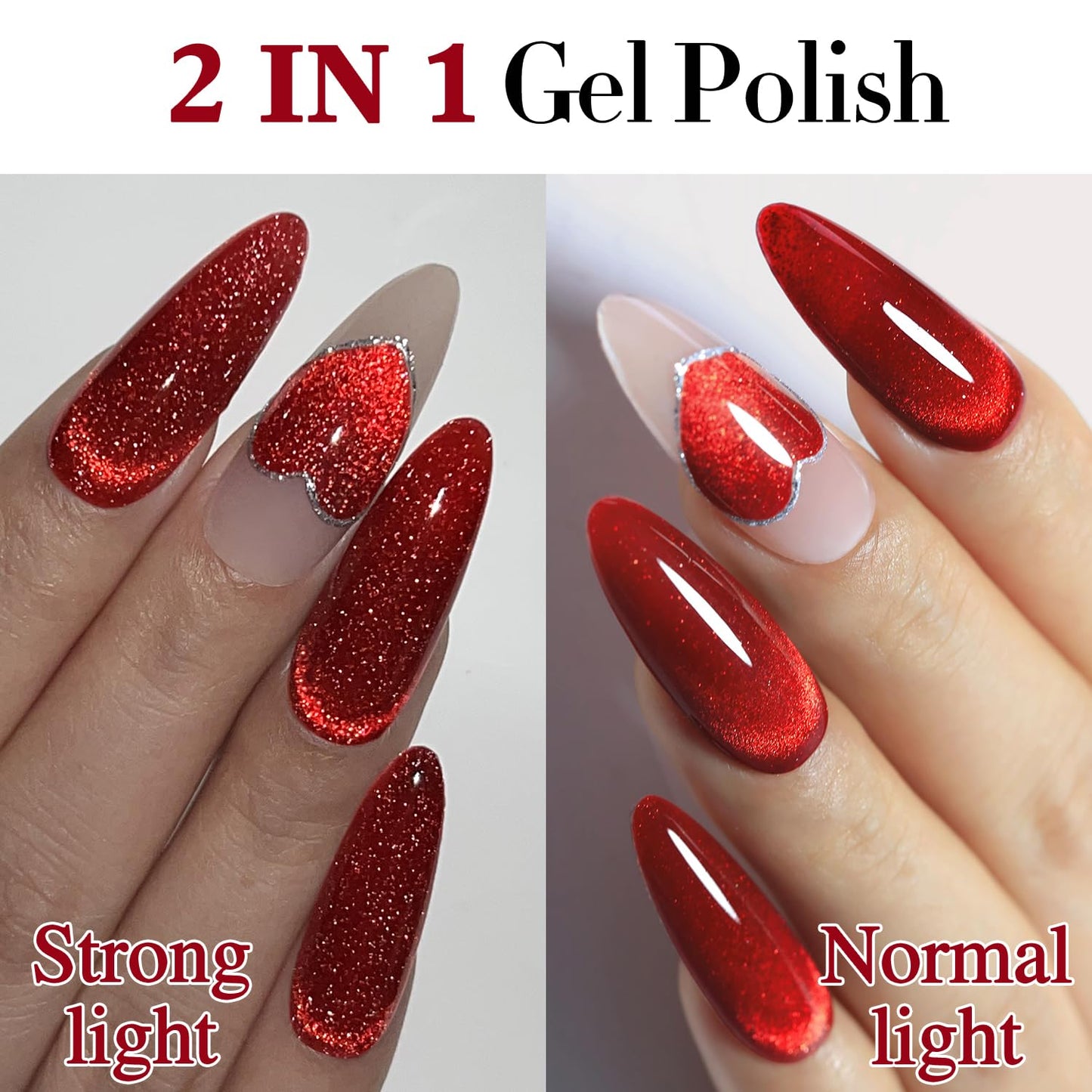 Double Rhythm 15ML Ice Glass Cat Eye Gel Polish with Magnet Holographic Glitter Shimmer Translucent Sheer Color Salon Soak Off Magnetic Nail at Home (Red Glitter-MC1108)