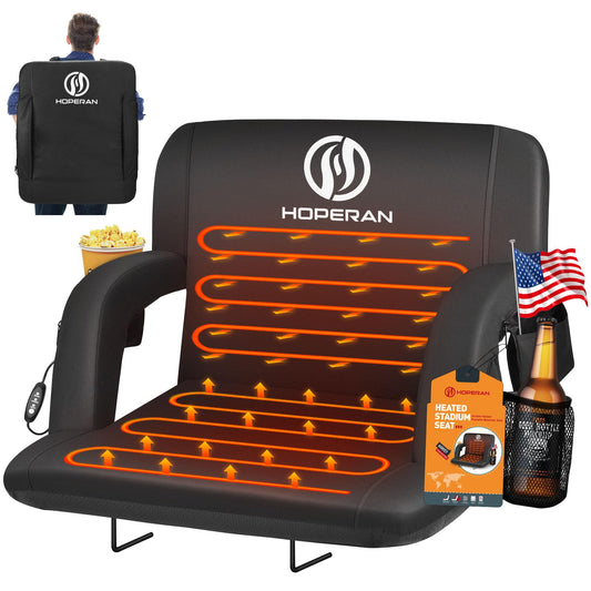 Double Heated Stadium Seats for Bleachers with Back Support 21" Wide Cushion, Extra Portable Bleacher Seat Foldable Stadium Chair, USB 3 Levels of Heat, 5 Pockets for Outdoor Camping Games Sports