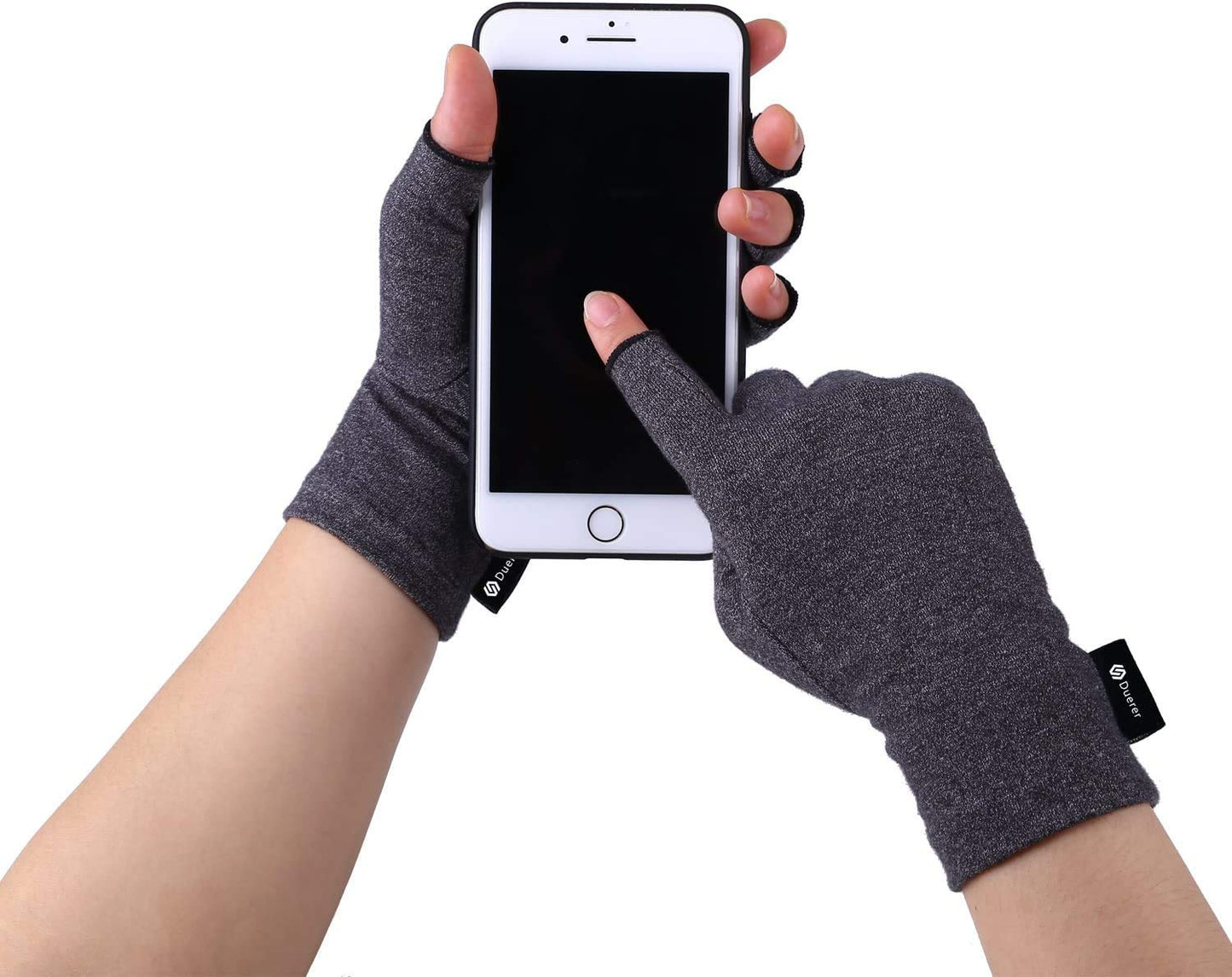 Duerer Arthritis Compression Gloves Women Men for RSI, Carpal Tunnel, Rheumatiod, Tendonitis, Fingerless Gloves for Computer Typing and Dailywork (Black, S)