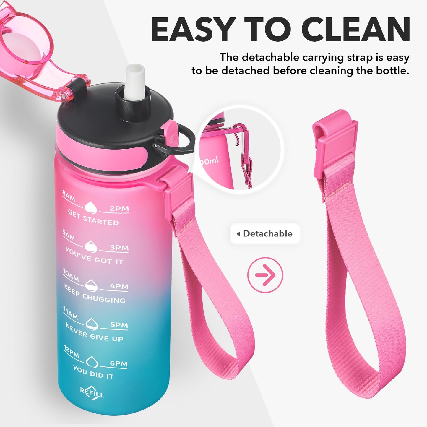Enerbone 24 oz Water Bottle, Leakproof BPA & Toxic Free, Motivational Water Bottle with Times to Drink and Straw, Fitness Sports Water Bottle with Strap for Office, Gym, Outdoor Sports