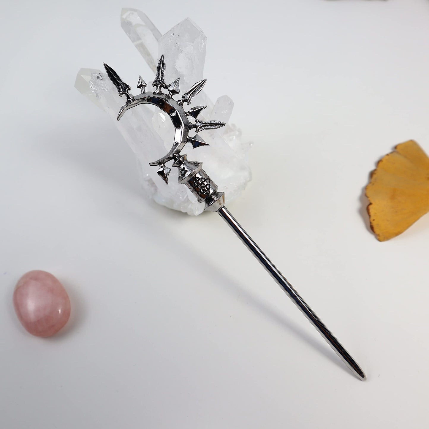 2pcs Sword Moon Hair Styling Pins Black Wicca Witch Hair Slide Renaissance Festival Hair Acceossories for Women Hair Stick Antique Silver Plated
