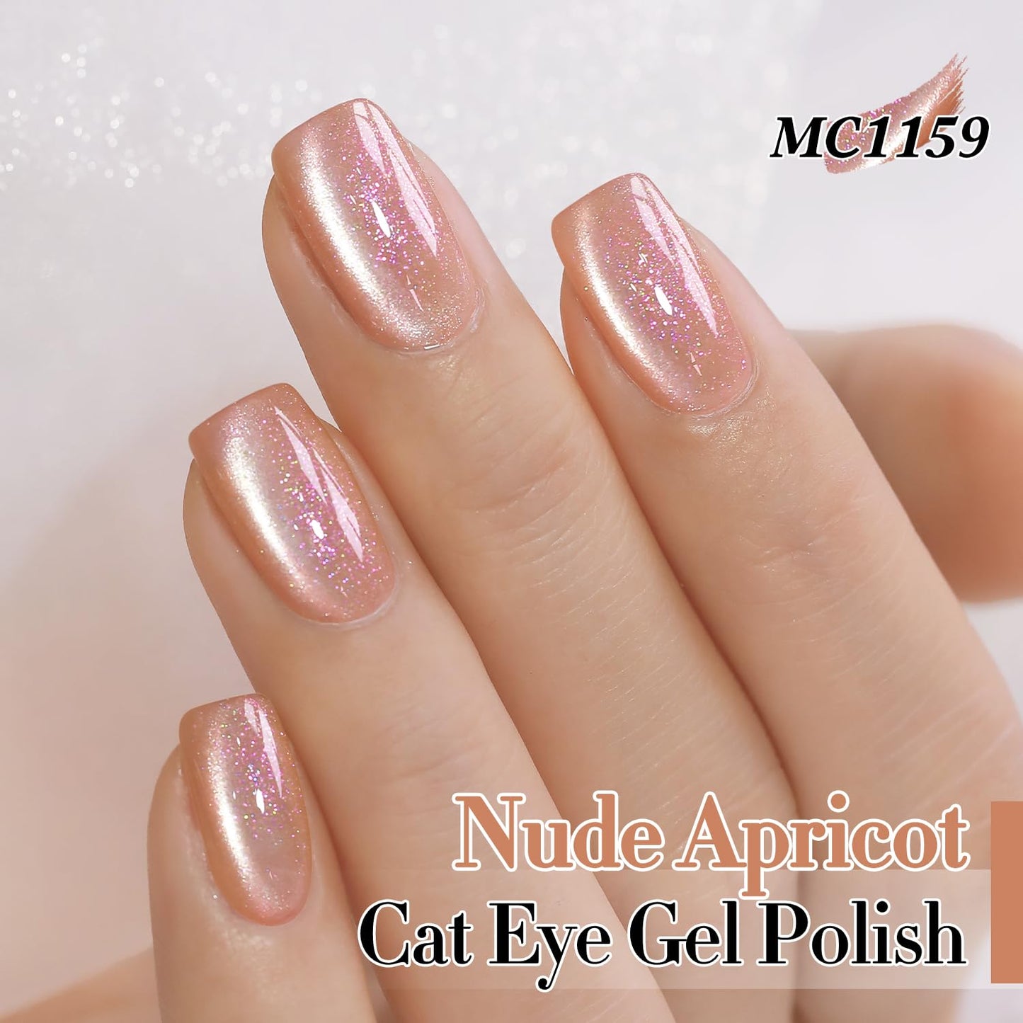 Double Rhythm 0.5 Oz Cat Eye Gel Polish with Magnet Same Color Same Bottle Holographic Glitter Shimmer Translucent Color Salon Soak Off Magnetic Nail at Home (Nude Apricot-MC1159)