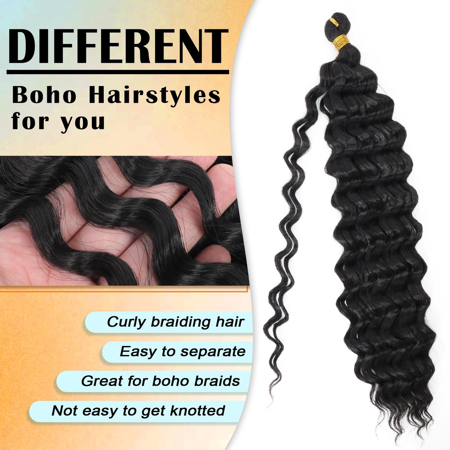 Eerya Ocean Wave Crochet Hair 24 Inch 6 Packs Deep Wave Crochet Hair for Black Women Synthetic Wavy Curly Braiding Hair for Boho Braids (24 inch,1B)