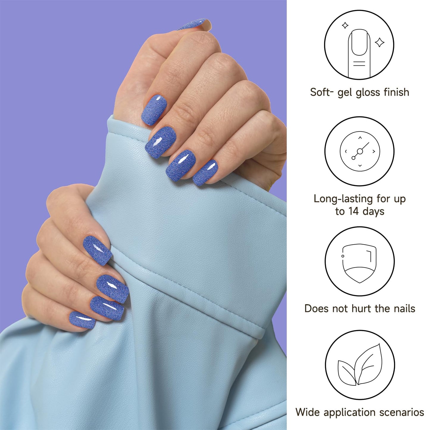 DUKASOU Semi Cured Gel Nail Strips, Dark Blue Sparkle | 28pcs Work With Any UV Lamp, Stickers for Women Girls, Includes Prep Pads, File & Wood Stick