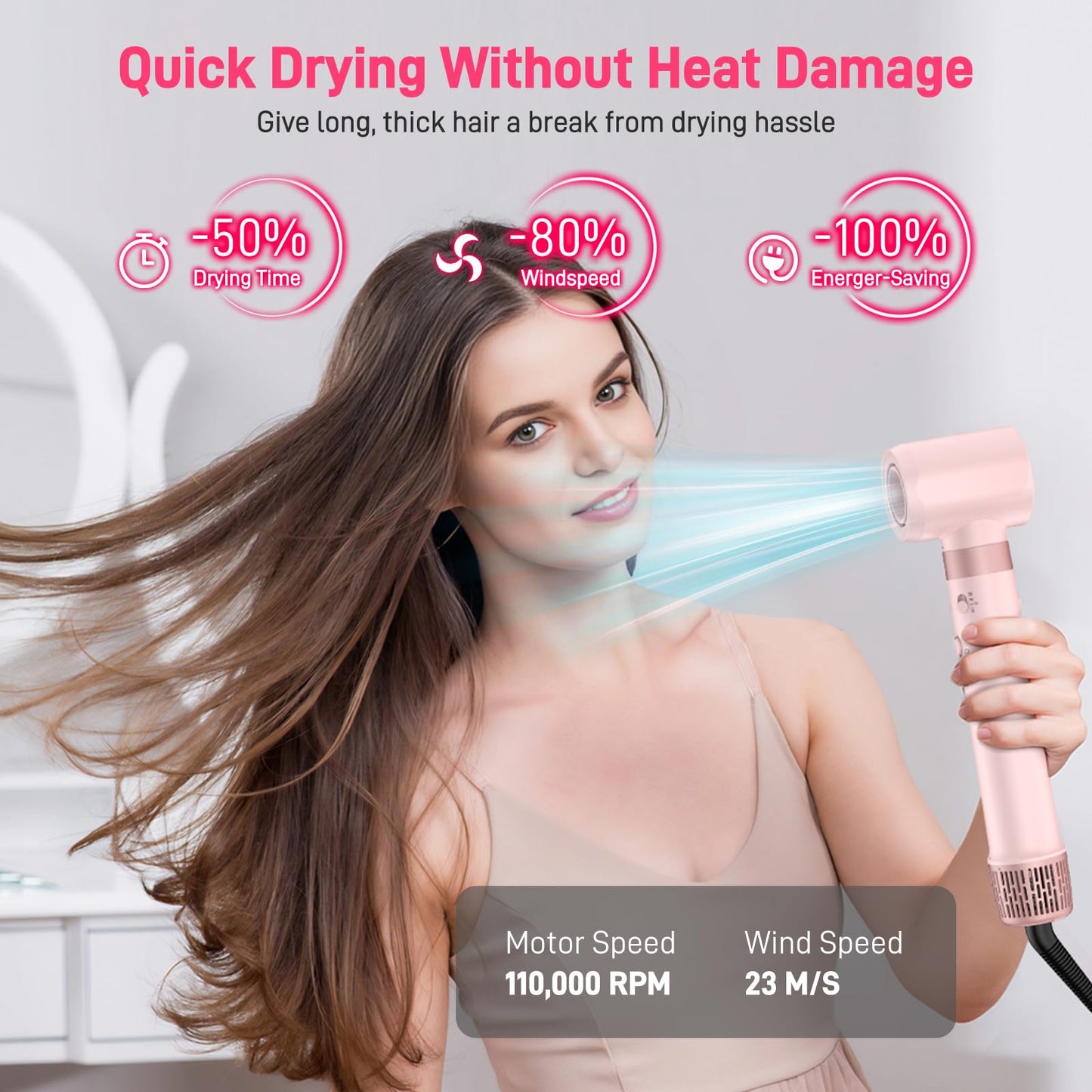 Dual Voltage Hot Air Styler Wrap - 5 in 1 Hair Dryer Brush with Fast Drying Blow Dryer, Styling, Straightening & Volumizing with Negative Ion Anti-frizz for 110V-120V/220V-240V Europe and Travel Case