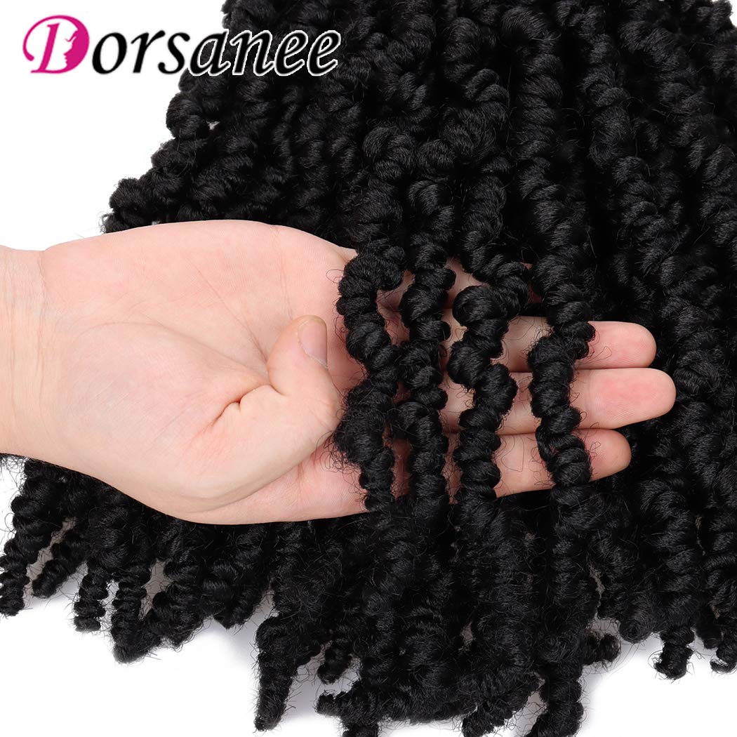 Dorsanee Pre-twisted Spring Twist Crochet Hair 8 Inch 4 Packs Short Curly Crochet Hair Pre Looped Crochet Braids Mini Passion Twists Fluffy Twist Synthetic Hair Extensions (8 Inch,1B#)