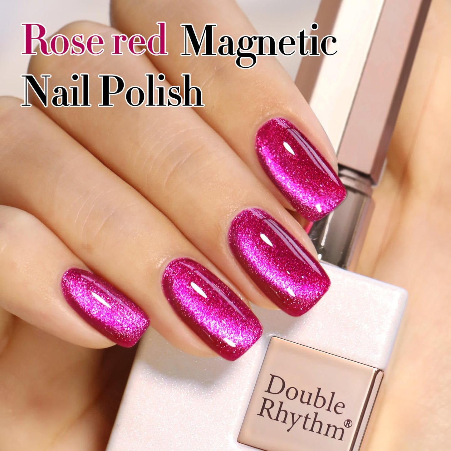 Double Rhythm 15ML Ice Glass Cat Eye Gel Polish with Magnet Holographic Glitter Shimmer Translucent Sheer Color Salon Soak Off Magnetic at Home (Purple Red-MC1072)