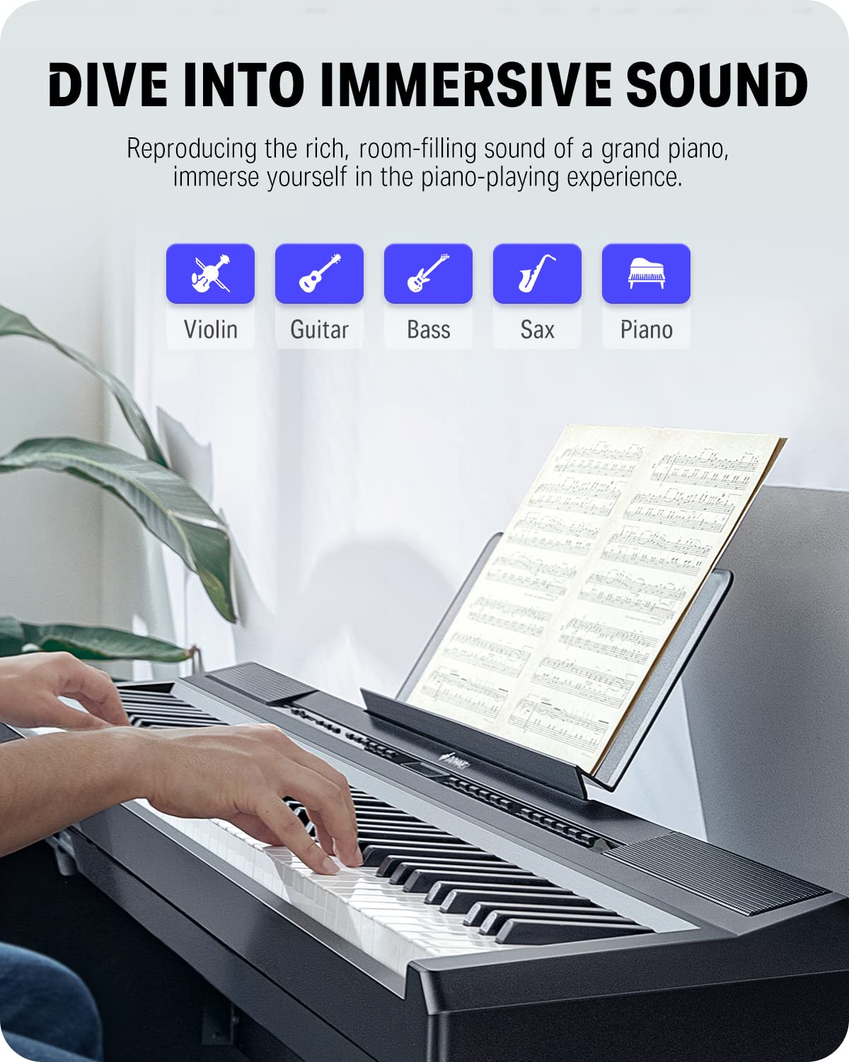 Donner DEP-20 Beginner Digital Piano 88 Key Full Size Weighted Keyboard, Portable Electric Piano with Furniture Stand, 3-Pedal Unit