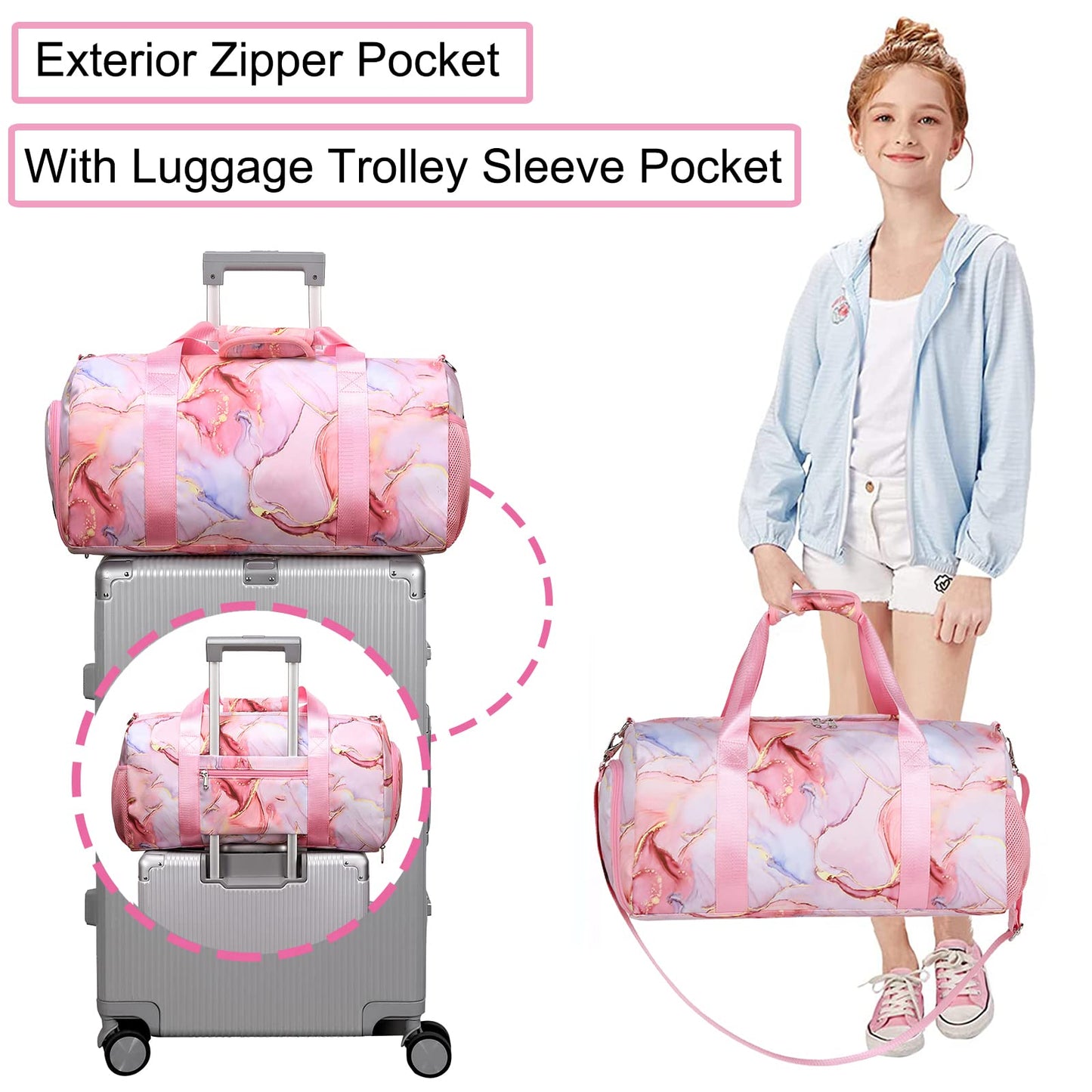 Duffle Bag for Girls Dance Bag Ballet Bag for Girls Travel Overnight Bag Girls Sports Gym Bag with Separate Dry Wet Pocket and Shoes Compartment