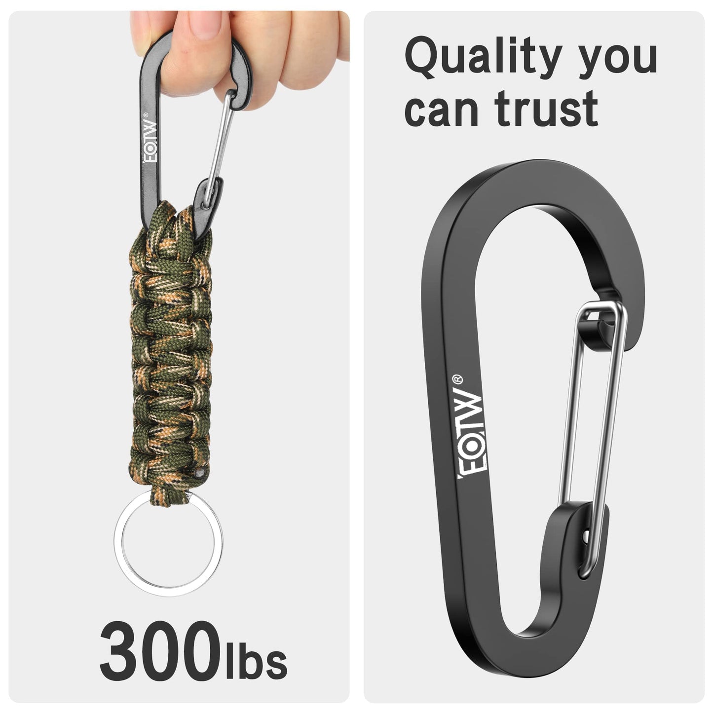 EOTW Paracord Keychain Clip Carabiner Paracord Lanyard for Keys Men Women 2Pack (Black+Army Green)
