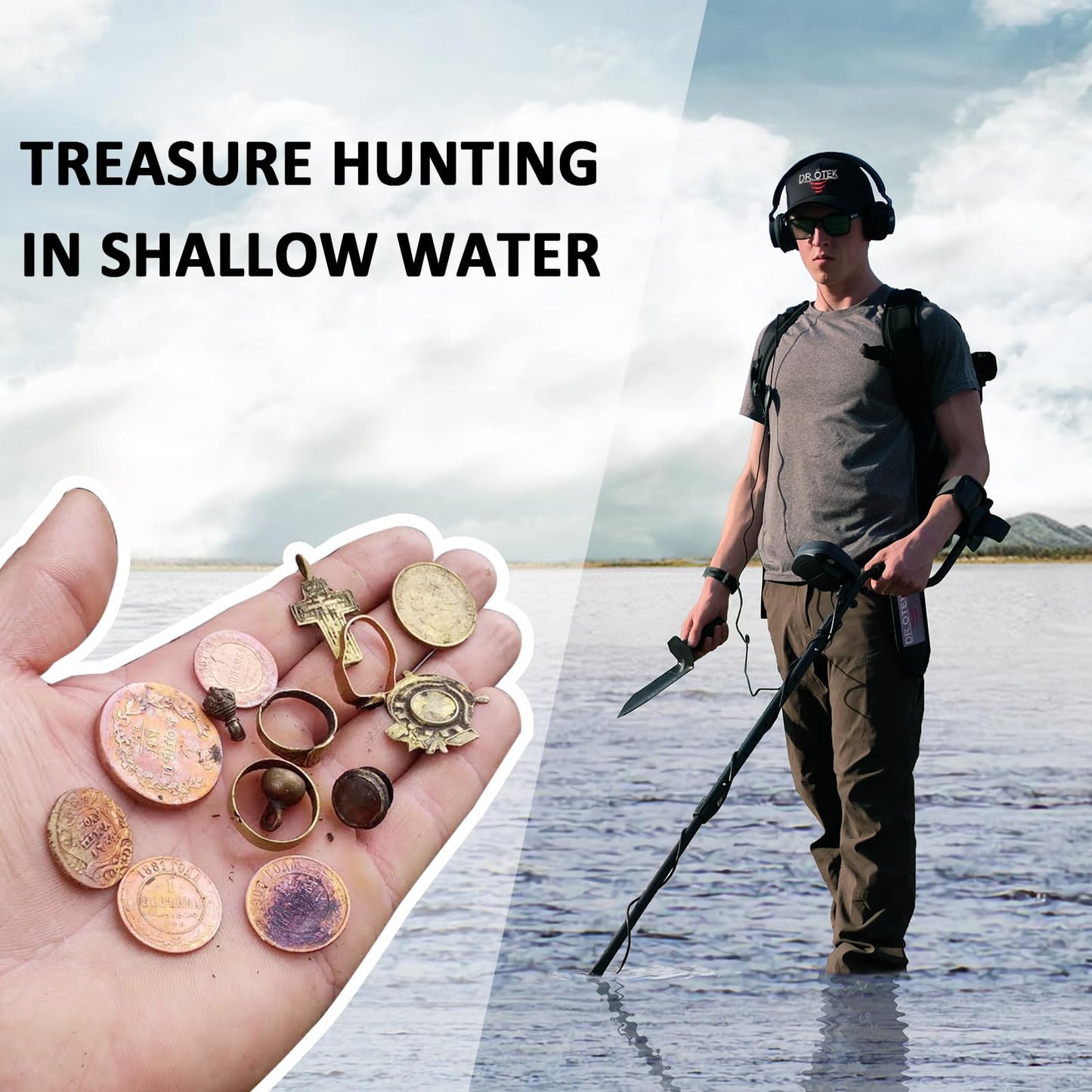 DR.ÖTEK Metal Detector for Adults Waterproof, Professional Gold Detector Kit with Higher Accuracy, 10" IP68 Coil, 5 Modes, Backlight LCD Display, Advanced DSP Chip for Beach Underwater Hunting, Red