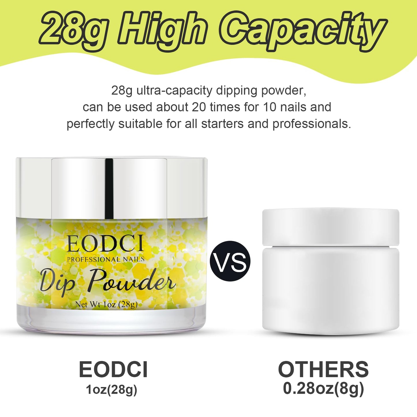 EODCI Glitter Dip Powder, Sprinkle On Glitter Collection Dipping Powder - Yellow Green -No Lamp required - Long Lasting Dip Nail Colors - Nail Color for Professionals And Home Use 1oz