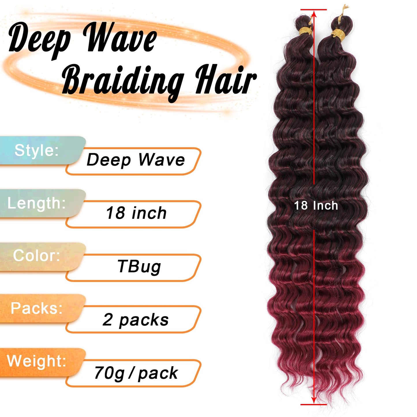 Eerya Long Curly Braiding Hair 18 Inch 2 Packs Ocean Wave Crochet Hair for Black Women Deep Wave Braiding Hair for Boho Braids (18 inch, TBUG)