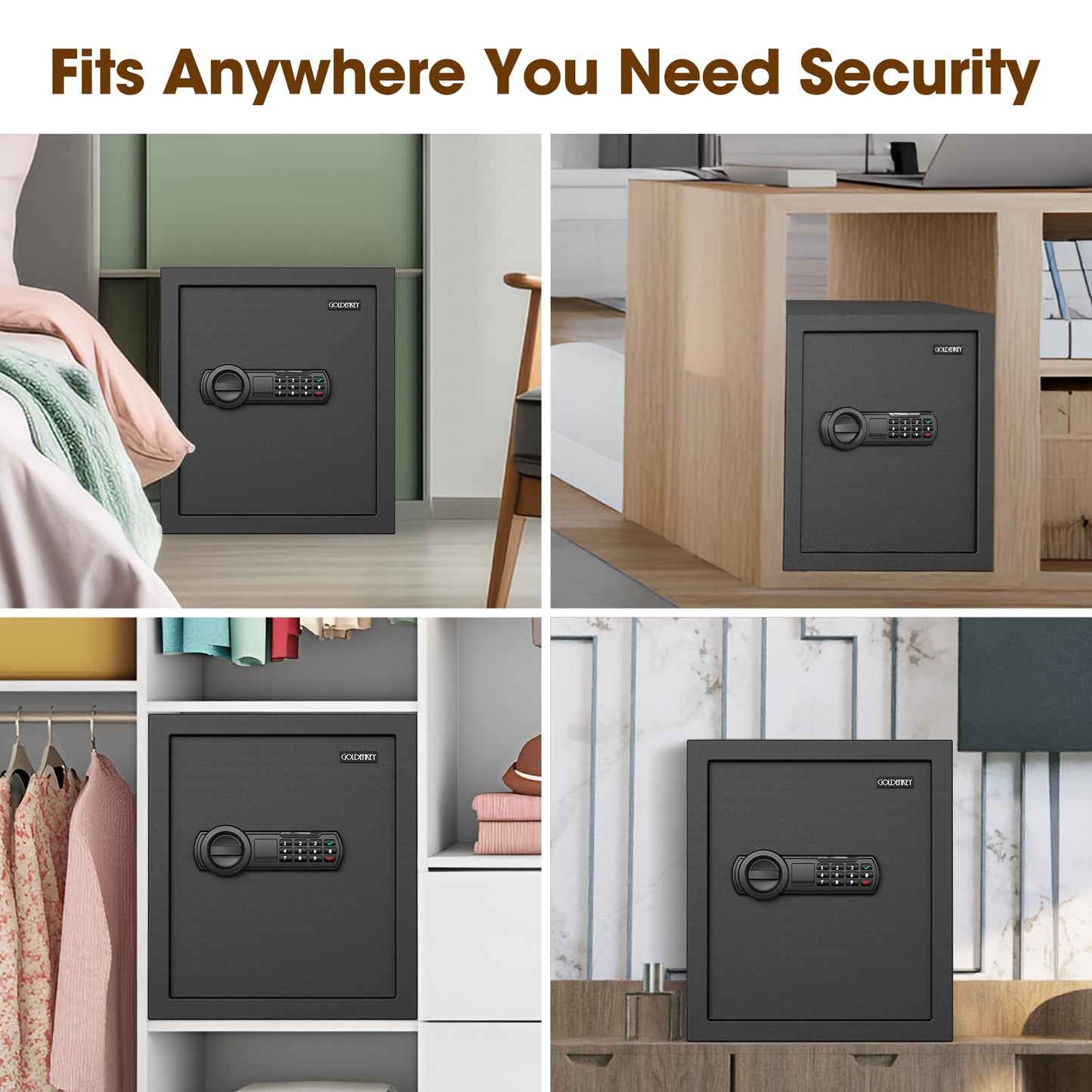 2.3 Cu.Ft. Home Safe Box with Gun Rack, Fireproof Waterproof Security Safes with Fireproof Bag, Dual Code, Adjustable Shelf, Anti-Scratch Mat & Mounting Kit, Large Safe for Pistols & Valuables