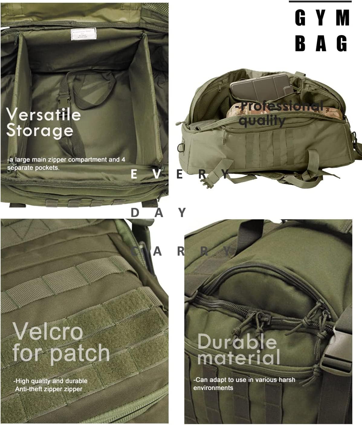 3 In 1 Tactical 30L Military Backpack Travel Duffle Bag for Weekender Gym Workout Deployment