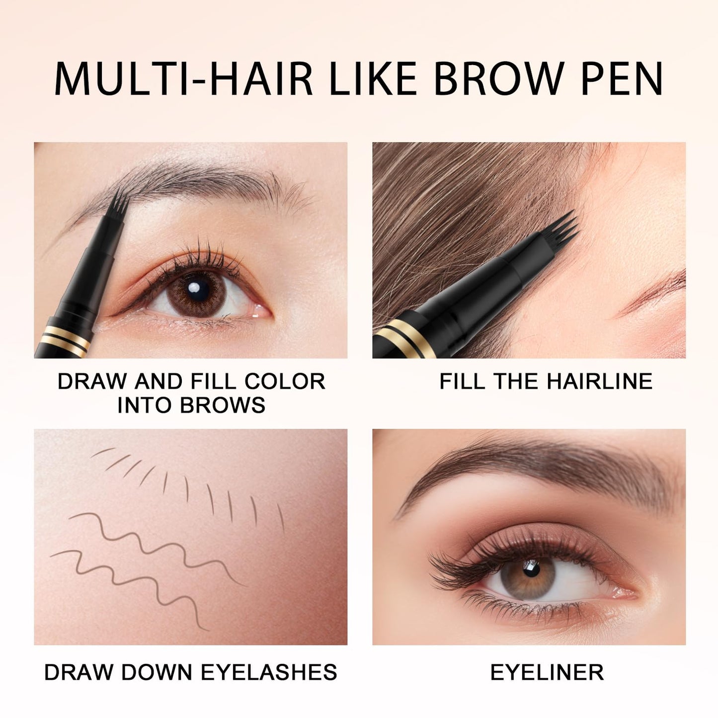 2-in-1 Waterproof Eyebrow Pencil with 4 Tip Microblading Brow Pen and Ultra-Precise Brow Pencil,with Dual-ended Eyebrow Brush -Medium Brown