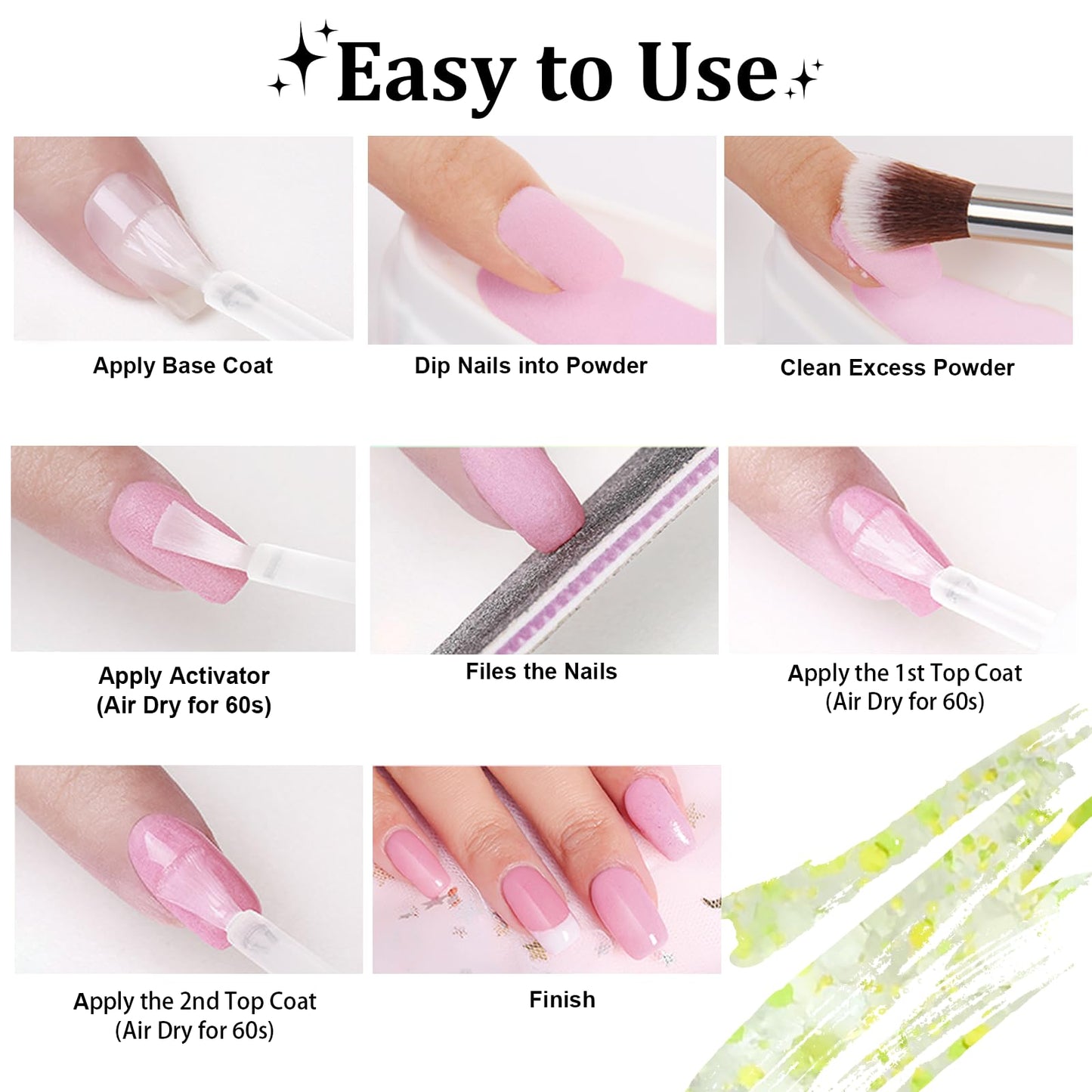 EODCI Glitter Dip Powder, Sprinkle On Glitter Collection Dipping Powder - Yellow Green -No Lamp required - Long Lasting Dip Nail Colors - Nail Color for Professionals And Home Use 1oz