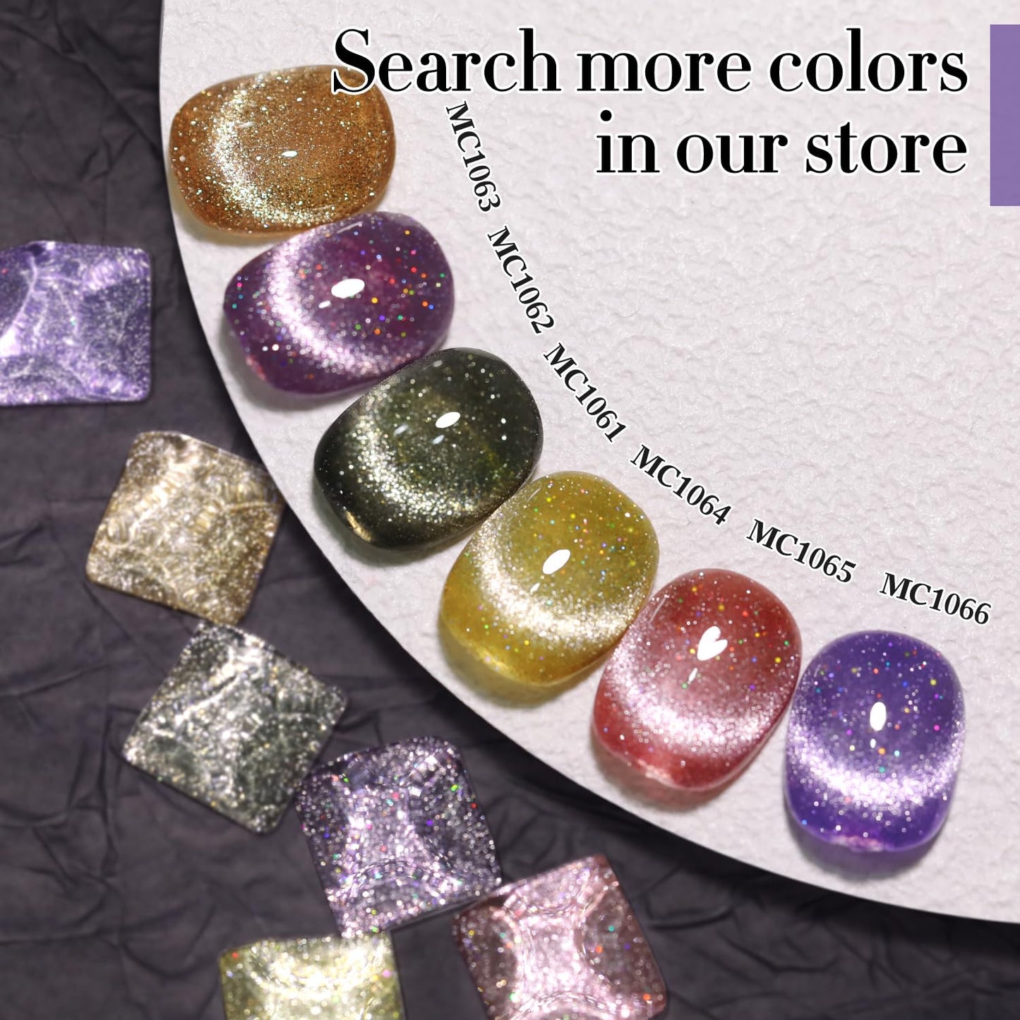 Double Rhythm Jelly Glass Cat Eye Gel Polish with Magnet 15ML Holographic Glitter Shimmer Translucent Sheer Color Magnetic Nail Polish Salon DIY at Home (Dark Purple-MC1066)