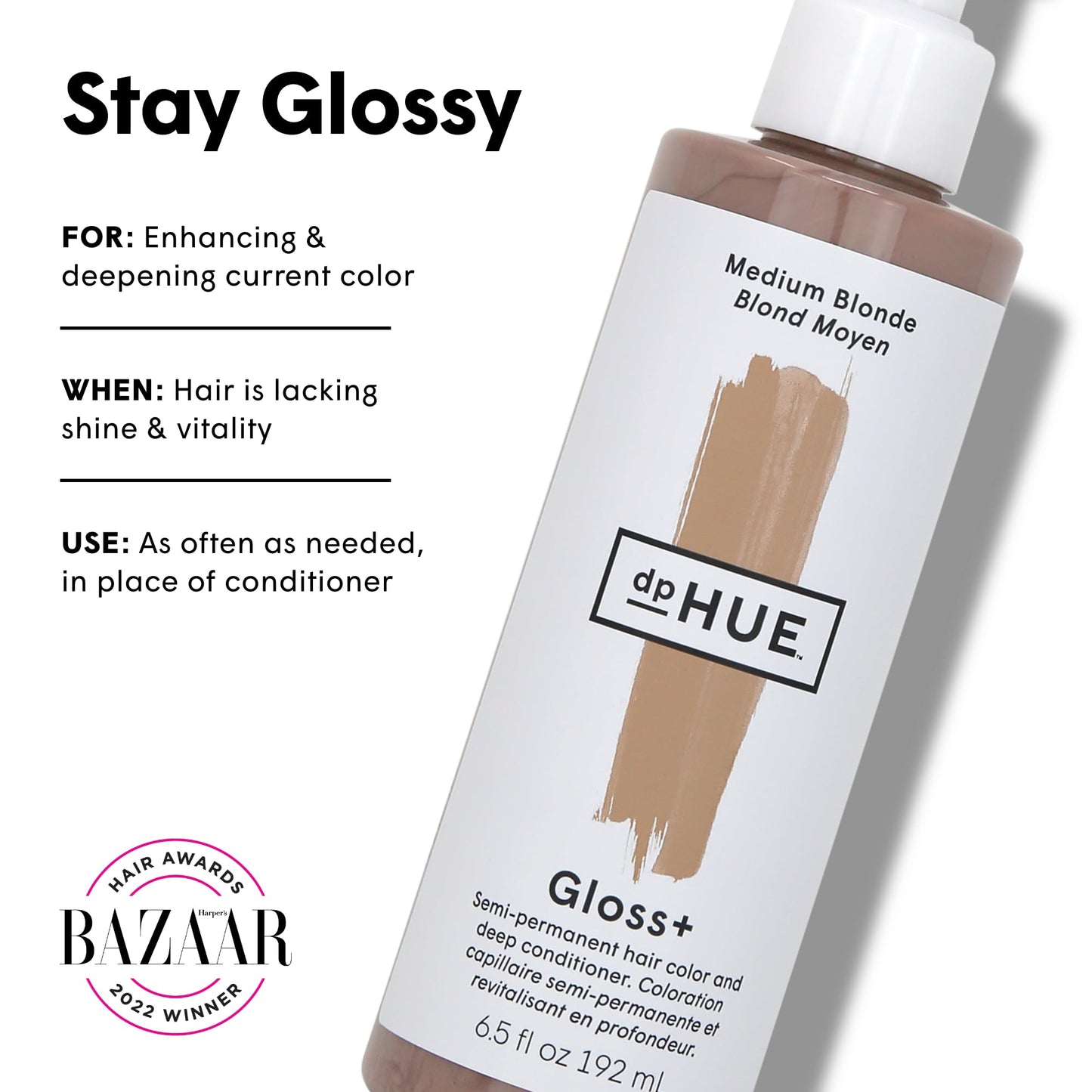 dpHUE Gloss+, Medium Blonde - 6.5 oz (8-12 Applications) - Semi-Permanent Hair Color & Conditioner - Lasts Up to Eight Washes - Paraben, SLS & SLES Sulfate Free - Vegan, Leaping Bunny Certified