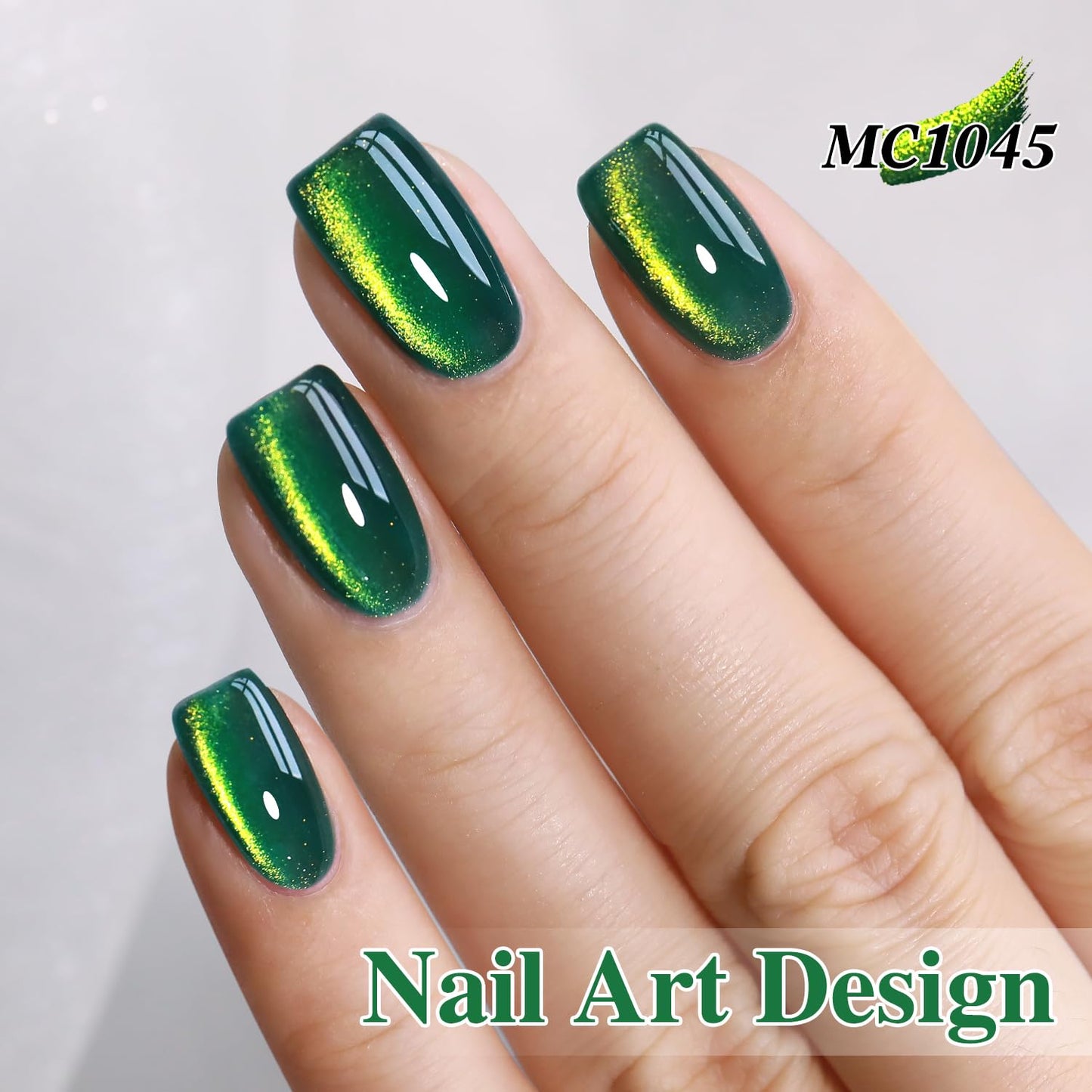 Double Rhythm Jelly Glass Cat Eye Gel Polish with Magnet 15ML Holographic Glitter Shimmer Translucent Sheer Color Magnetic Nail Polish Salon DIY at Home (Dark Green-MC1045)