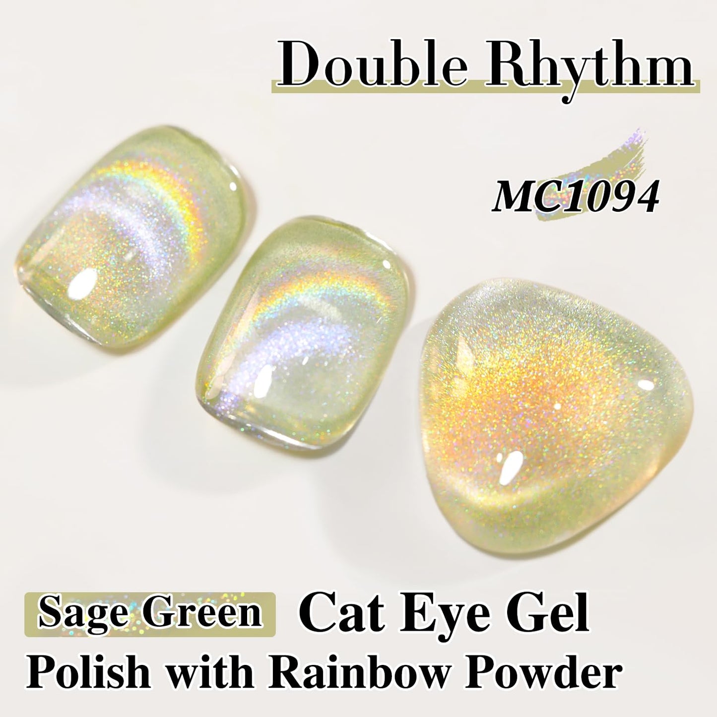 Double Rhythm Jelly Glass Cat Eye Gel Polish with Magnet 15ML Holographic Glitter Shimmer Translucent Sheer Color Magnetic Nail Polish Salon DIY at Home (Rainbow Yellow-MC1094)