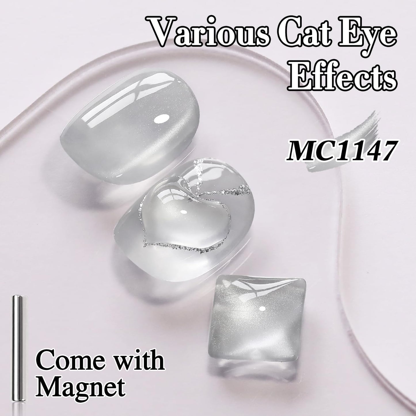 Double Rhythm 15ML Glass Cat Eye Gel Polish with Magnet Same Color Same Bottle Holographic Glitter Shimmer Salon Soak Off Magnetic Nail at Home (Clear Silver-MC1147)