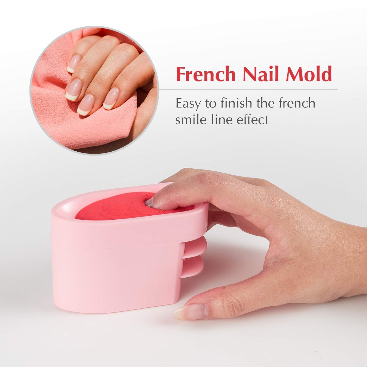 2-in-1 Dip Powder Recycling Tray System & French Tip Mold Dip Nail Tray - Nail Powder Glitter Rhinestones Pearls Saver Holder Storage Container Recycling Tool - French Smile Line Making Mold - Pink