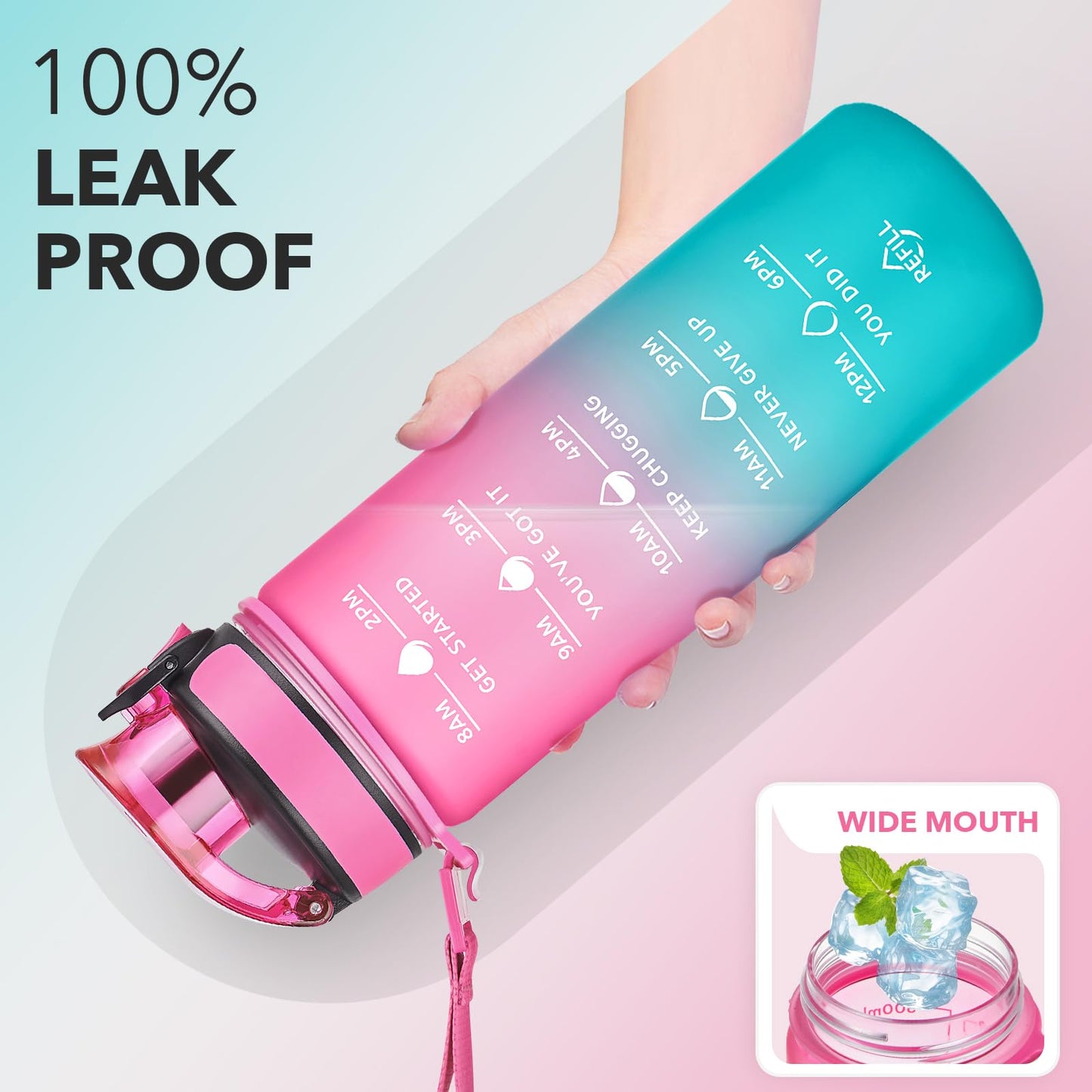 Enerbone 24 oz Water Bottle, Leakproof BPA & Toxic Free, Motivational Water Bottle with Times to Drink and Straw, Fitness Sports Water Bottle with Strap for Office, Gym, Outdoor Sports