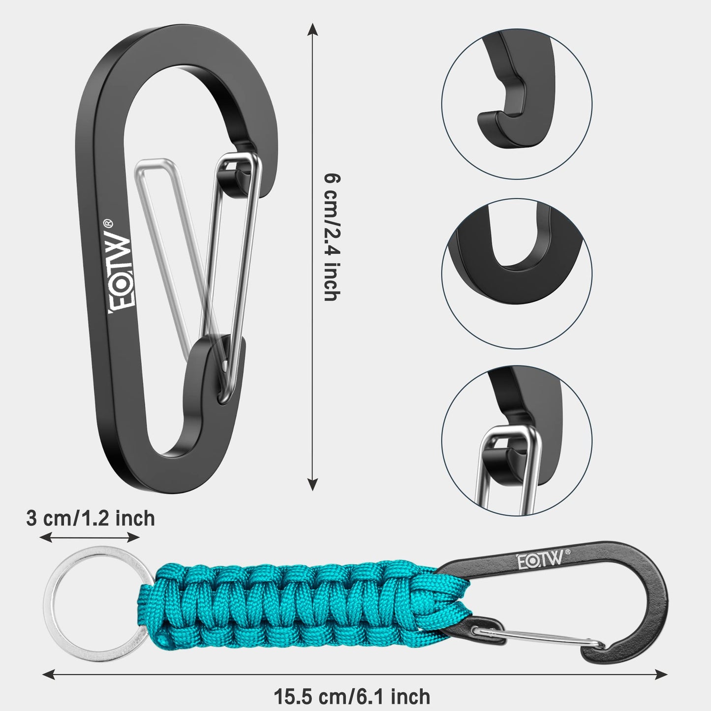EOTW Carabiner Keychain, Small Carabiner Clip with Paracord Keychain Mini Aluminum D Ring Key Organizer