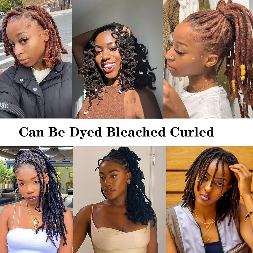 Dreadlock Extensions Human Hair 10-100 Strands 100% Full Handmade Permanent Loc Extension Human Hair for Women/Men/Kids Can Be Dyed Bleached Curled Twisted (0.8cm 1B, 4 inch 10 Strands)