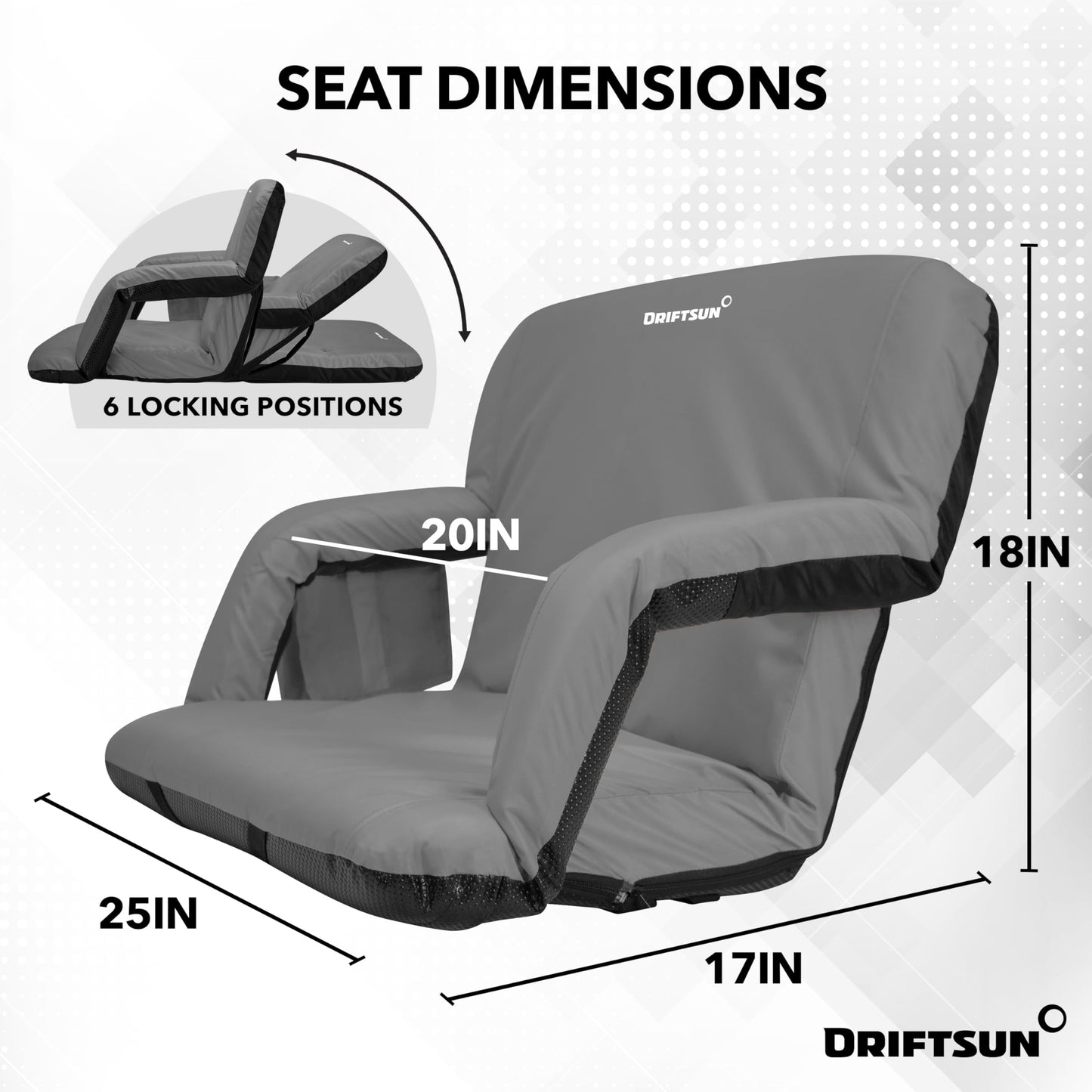 Driftsun 2 Pack Extra Wide Stadium Seats with Back Support - Deluxe Foldable Stadium Chairs for Bleachers - Folding Waterproof Sport Chair - Easy to Transport