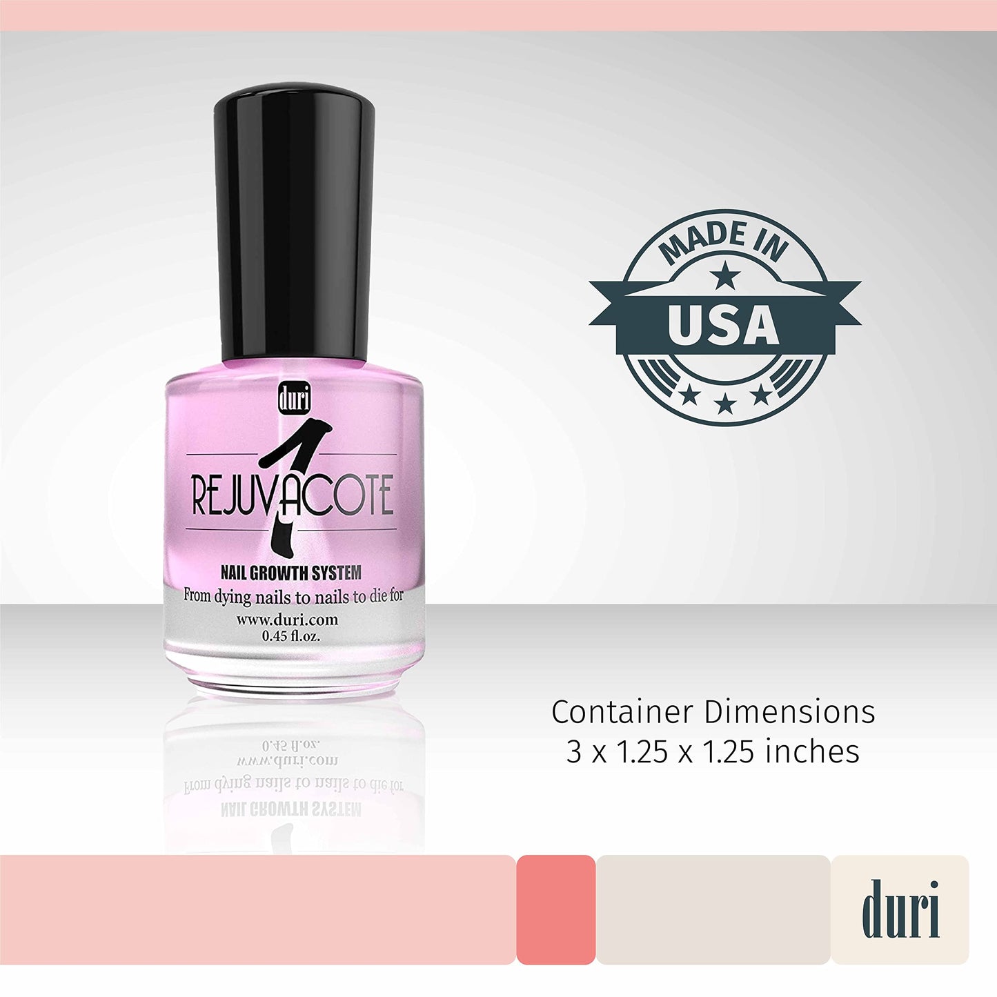 duri Rejuvacote 1 Nail Growth System - Original Maximum Strength Formula - Nail Strengthener and Nail Growth - Base and Top Coat - Pack of 3 - 0.45 fl. oz.