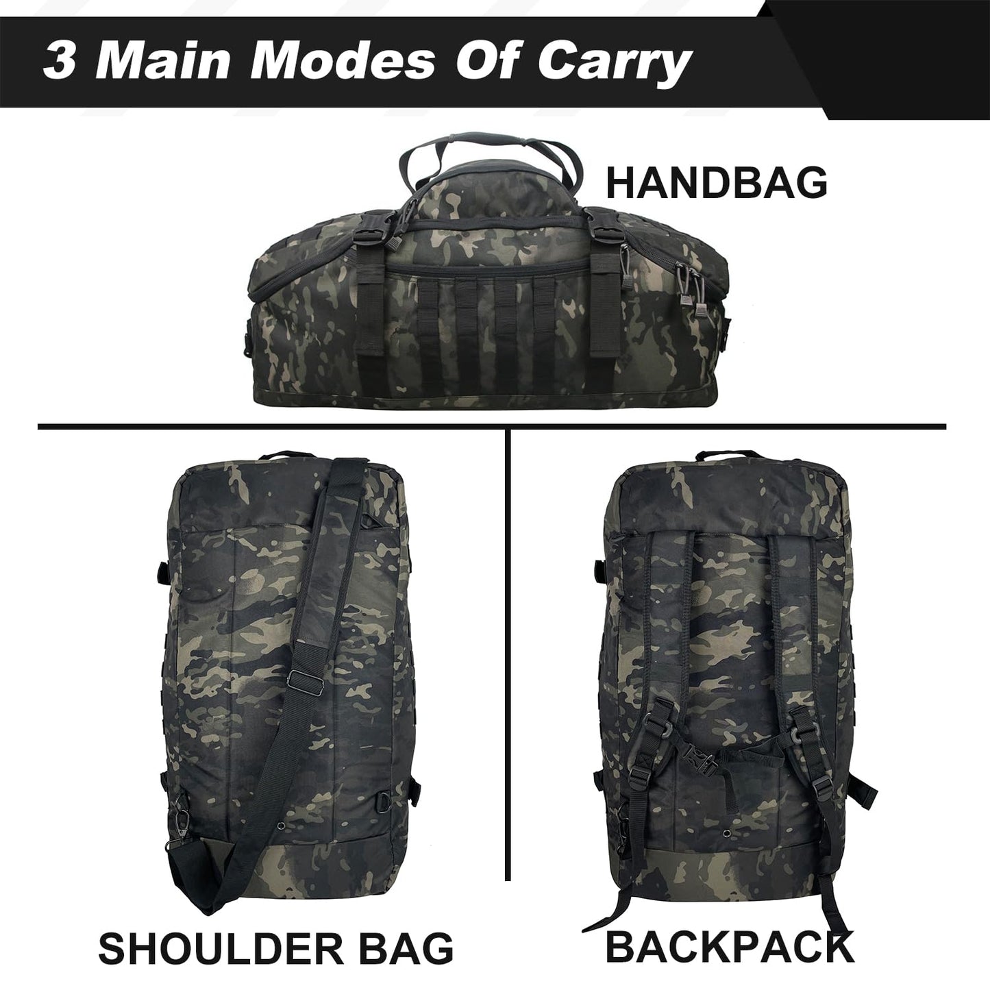 3 In 1 Tactical 30L Military Backpack Travel Duffle Bag for Weekender Gym Workout Deployment