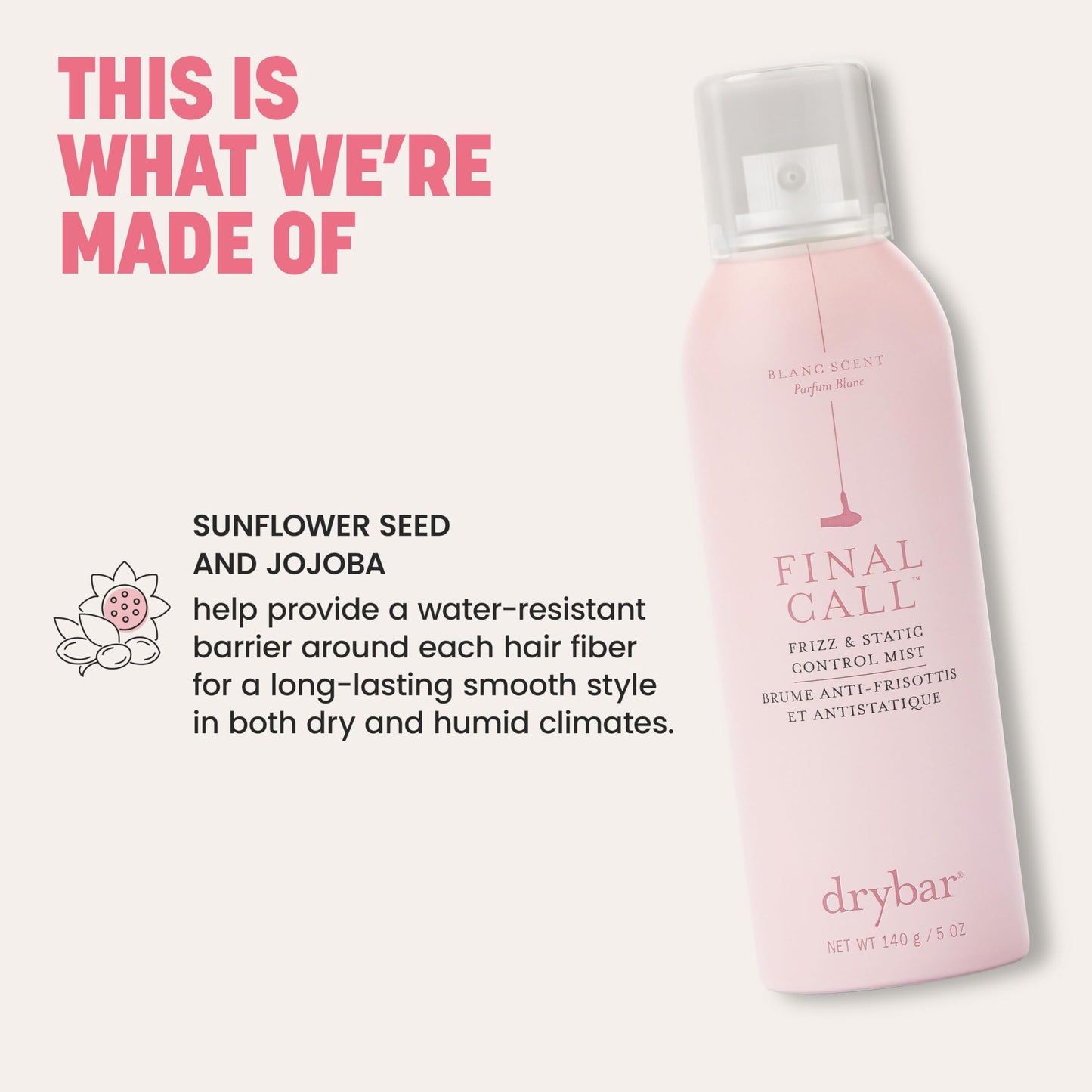 Drybar Final Call Frizz & Static Control Mist Blanc Scent - Full Size | Fights Frizz, Tames Flyaways to Maintain Smooth and Shiny Blowouts, 24 Hour Frizz Control & 72 Hour Static Control