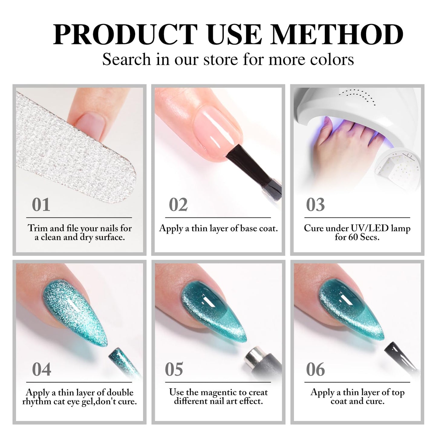 Double Rhythm 0.5 OZ Cat Eye Gel Polish with Magnet 15ML Holographic Glitter Shimmer Translucent Jelly Color Magnetic Polish Salon DIY at Home (Black-MC1047)