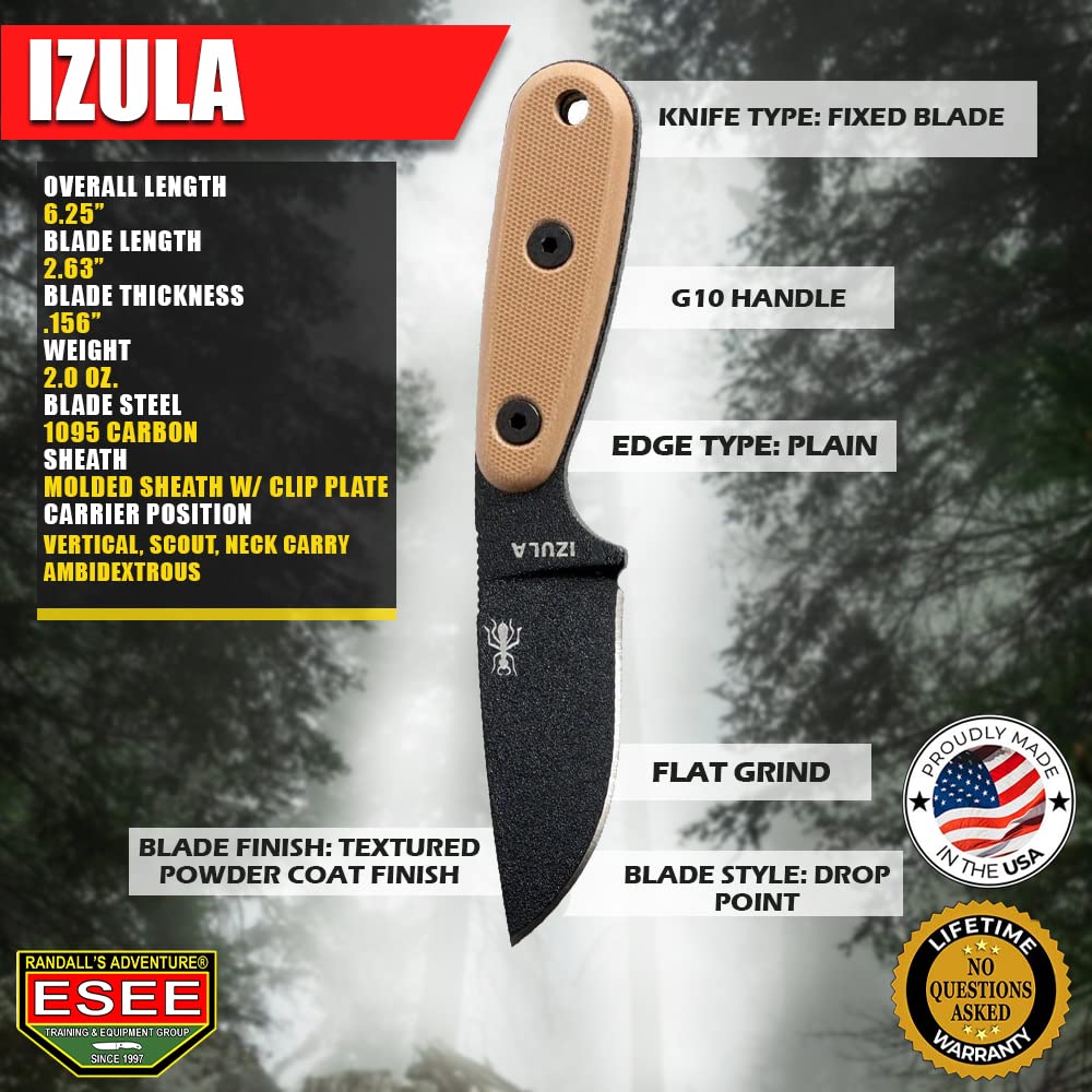 ESEE Knives Izula-B w/Handle, Molded Polymer Sheath, and Clip Plate