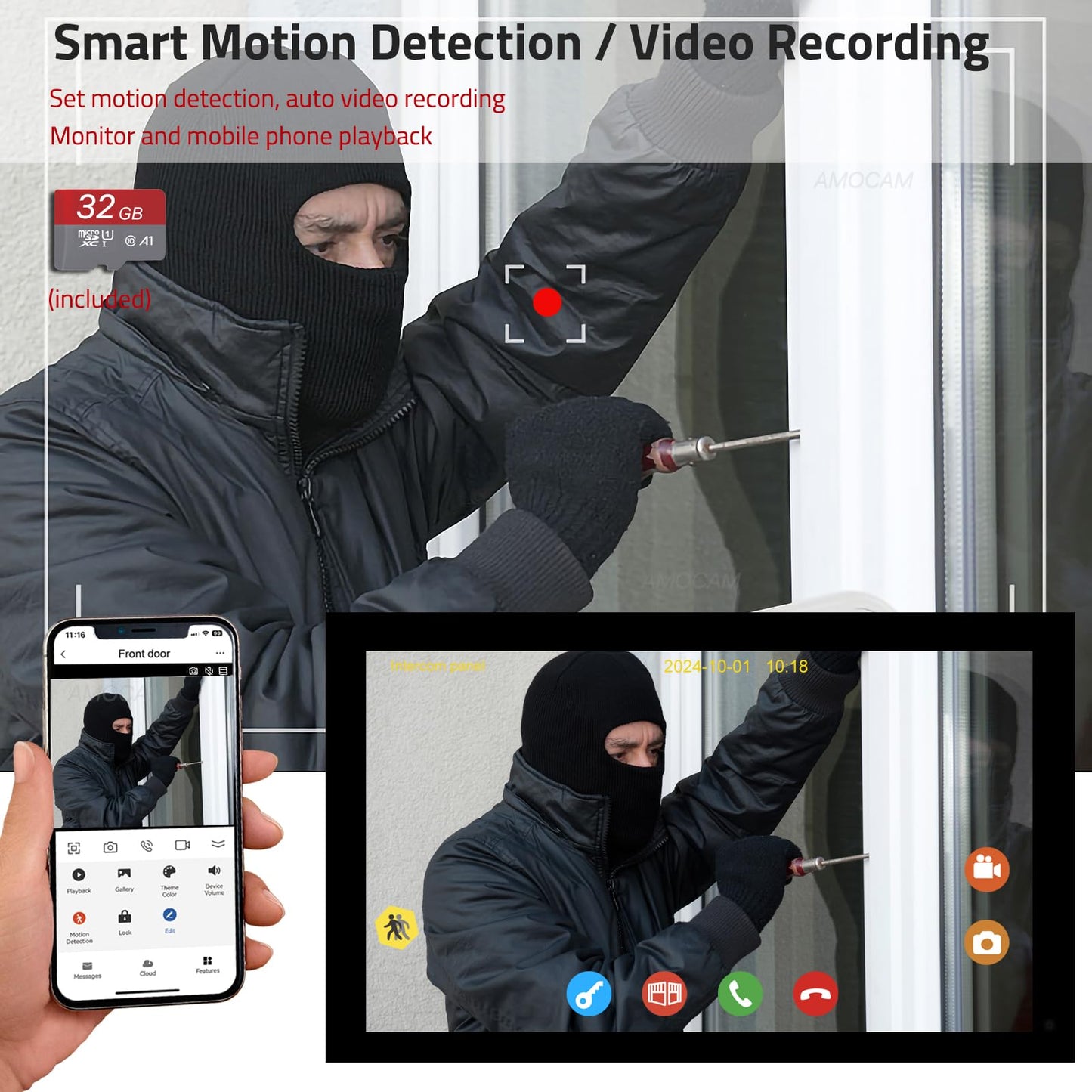 2-Wire Video Intercom System, 7 Inch 1080P Touchscreen WiFi Video Doorbell Door Phone System, No Monthly Fees, Snapshot, Monitoring Tuya App Card Unlock for Home Apartment (Monitor with WiFi)
