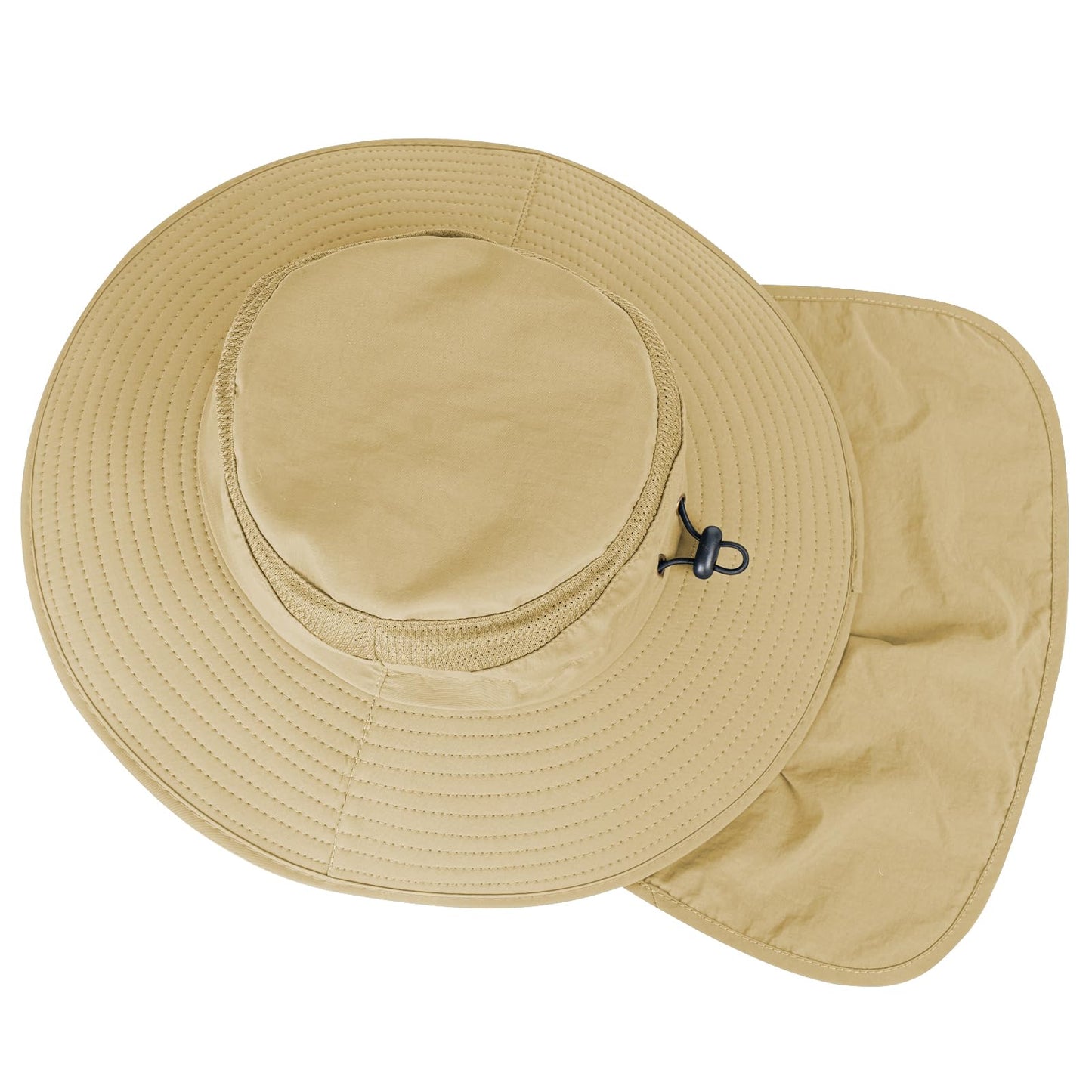 2Pack Sun Hats for Men Women Fishing Hat UPF 50+ Breathable Wide Brim Bucket Hats Summer UV Protection Safari Hat with Neck Flap Black/Khaki