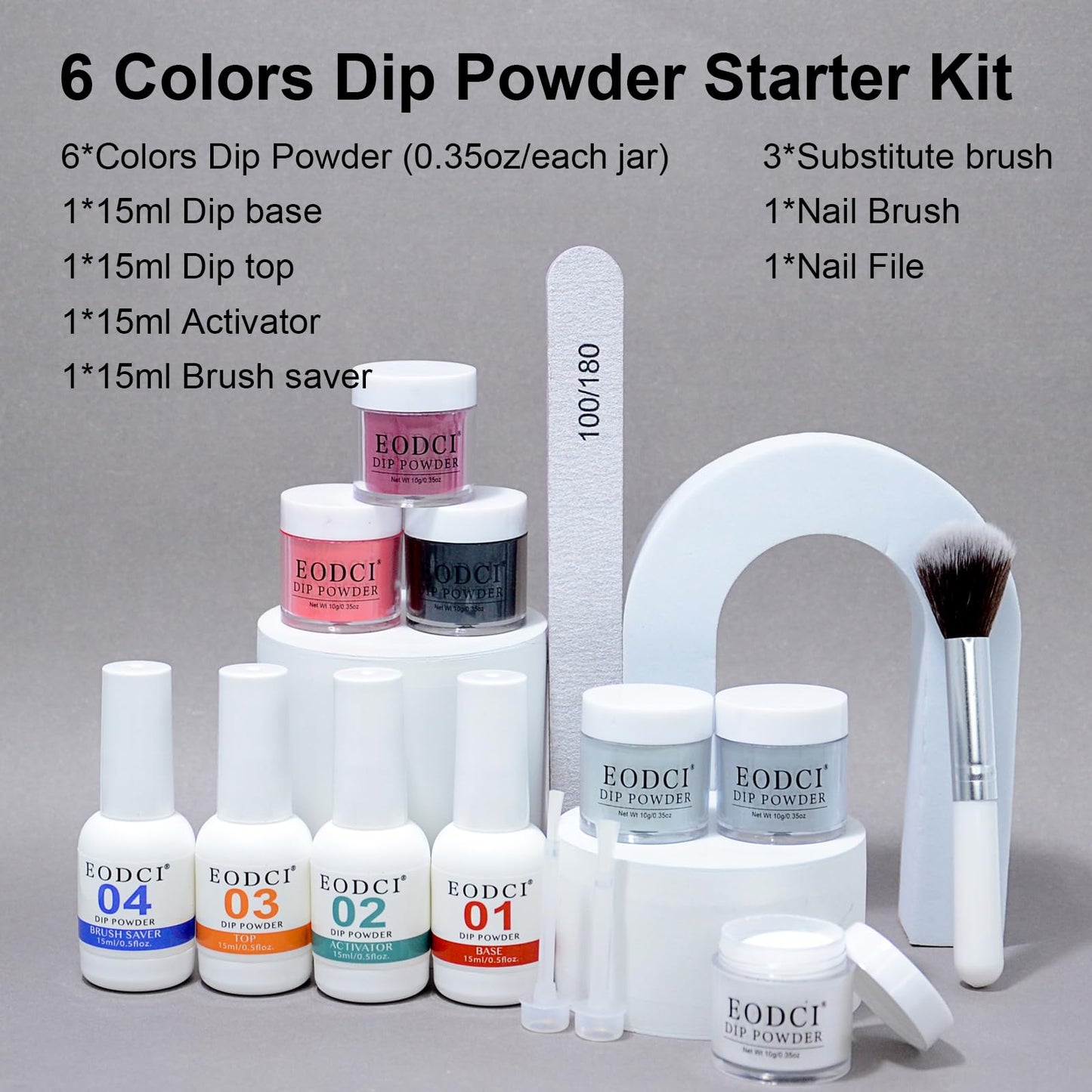 Eodci 12 Pcs Dip Powder Nail Kit Starter, 6 Colors Red Black White Dipping Powder Kit With Base & Top Coat/Activator/Brush Saver, Nail Art Dip Manicure Kits for Women