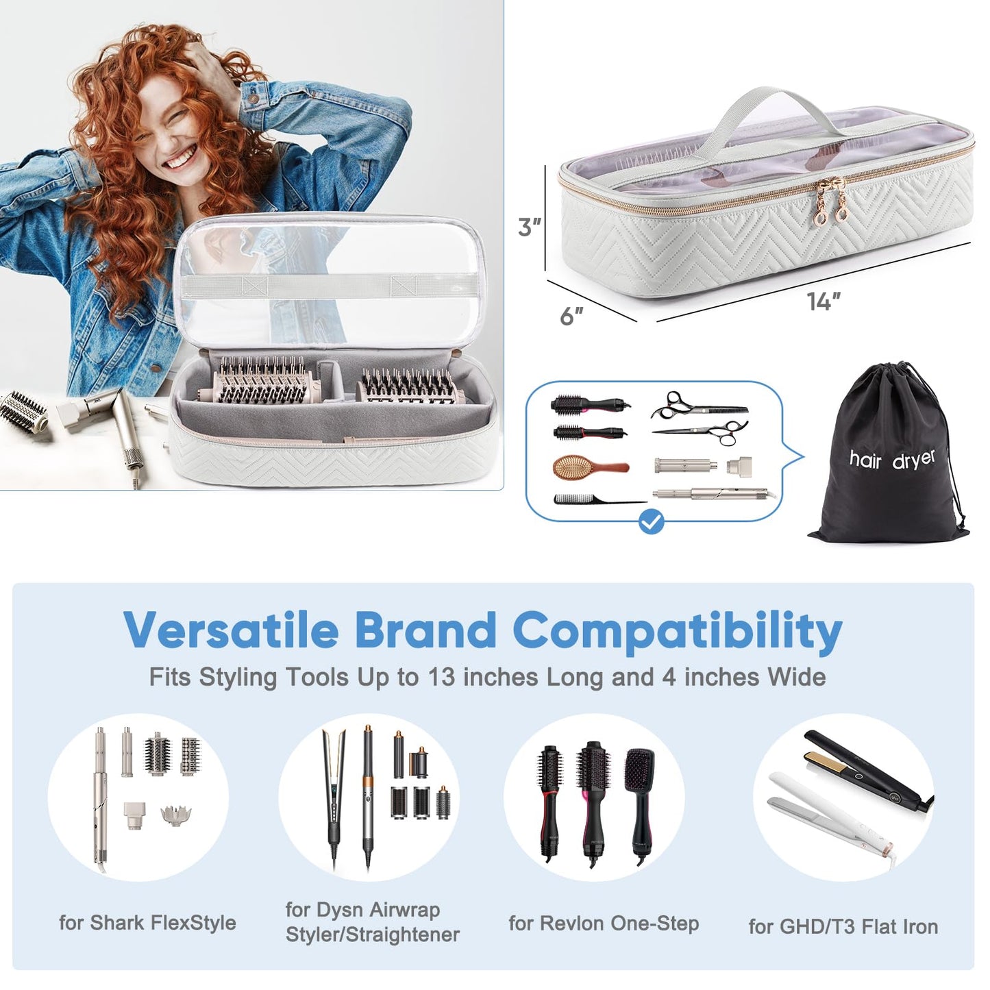 ELCUPA Hair Tools Travel Case with Black Hair Dryer Bag, Hair Tools Travel Carrying Case for Shark FlexStyle/SmoothStyle - Hair Air Wrap Dryer Case Flat Curling Iron Travel Organizer