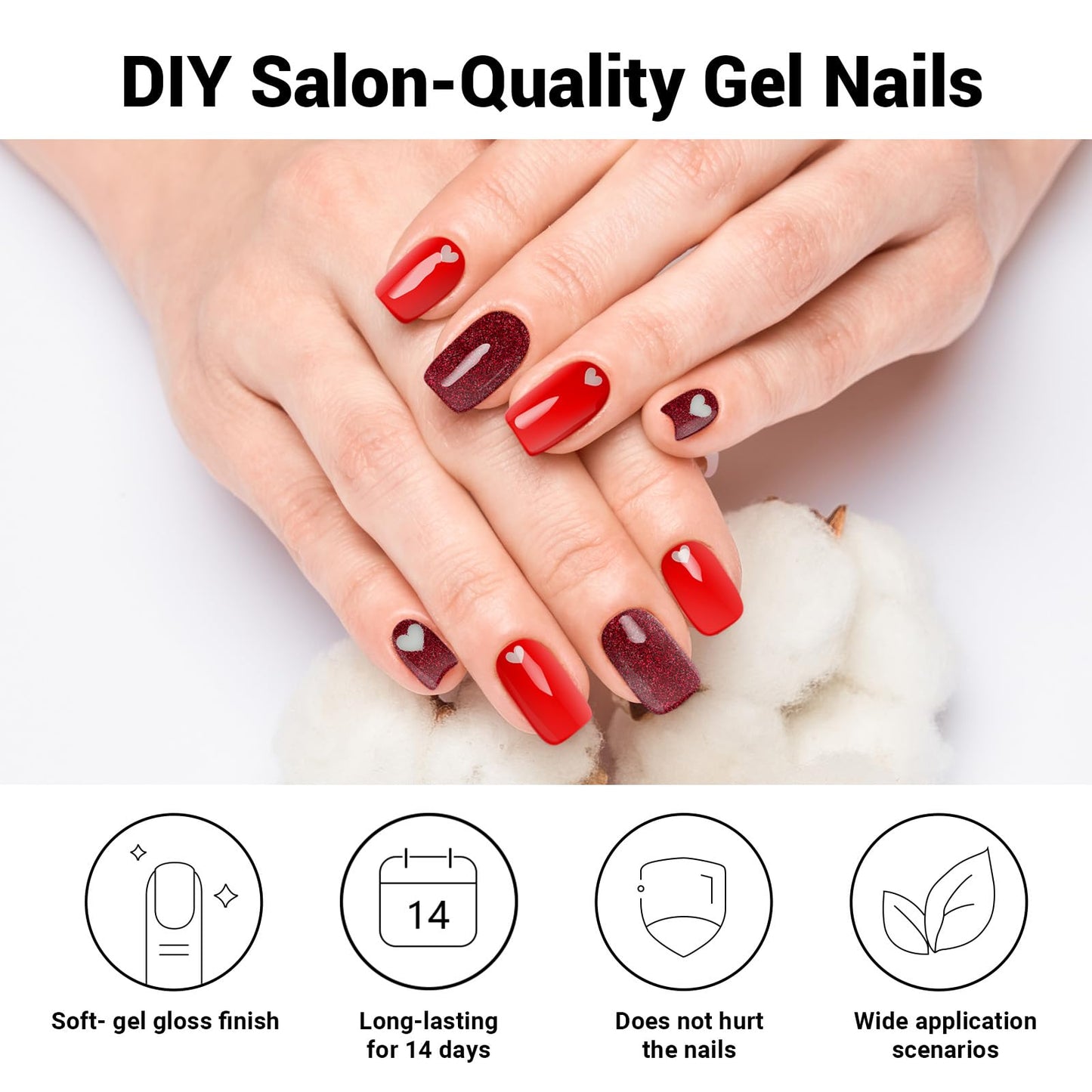 DUKASOU Semi Cured Gel Nail Strips, Heart Signal | 28 pcs Gel Nail Strips Work with Any UV Lamp, Salon Quality UV Gel Nail Stickers, Easy to Apply for Home Nails DIY